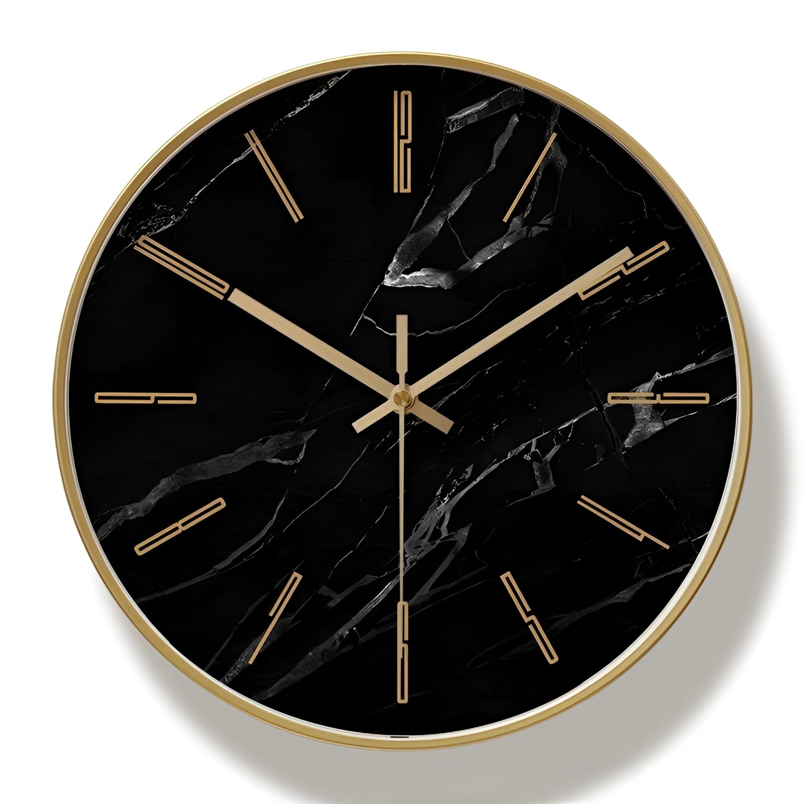 Black Marble Wall Clock - Gold Accents, Modern Minimalist Design