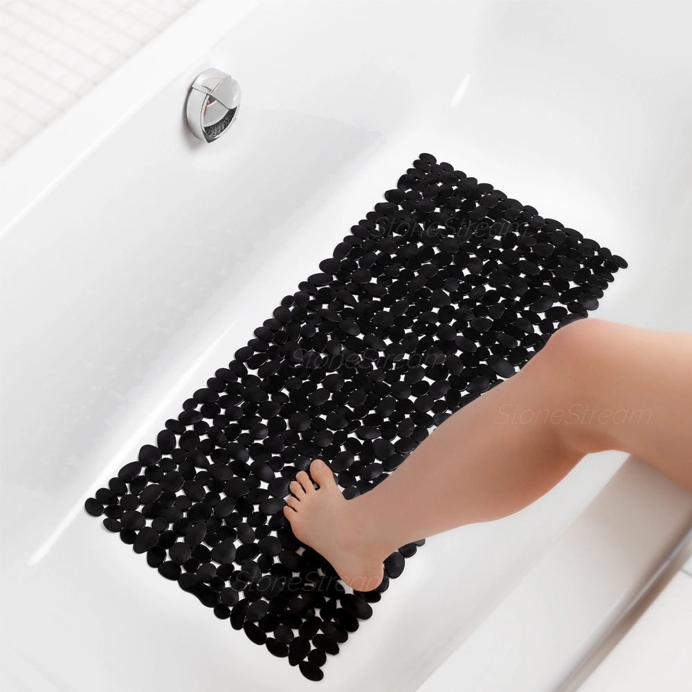 Black Pebble Non-Slip Bath Mat - Ergonomic, Luxury, Anti-Bacterial