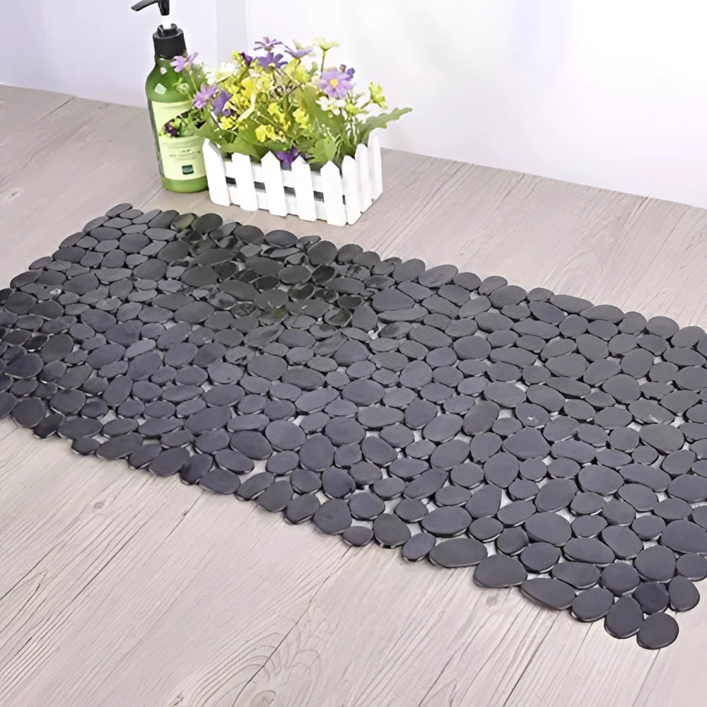 Black Pebble Non-Slip Bath Mat - Ergonomic, Luxury, Anti-Bacterial