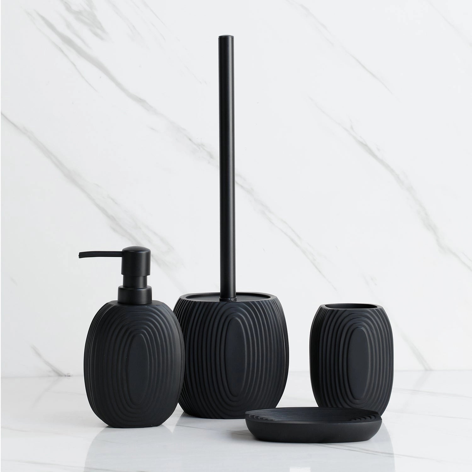 Black Ribbed Bathroom Set - Modern Minimalist Accessories