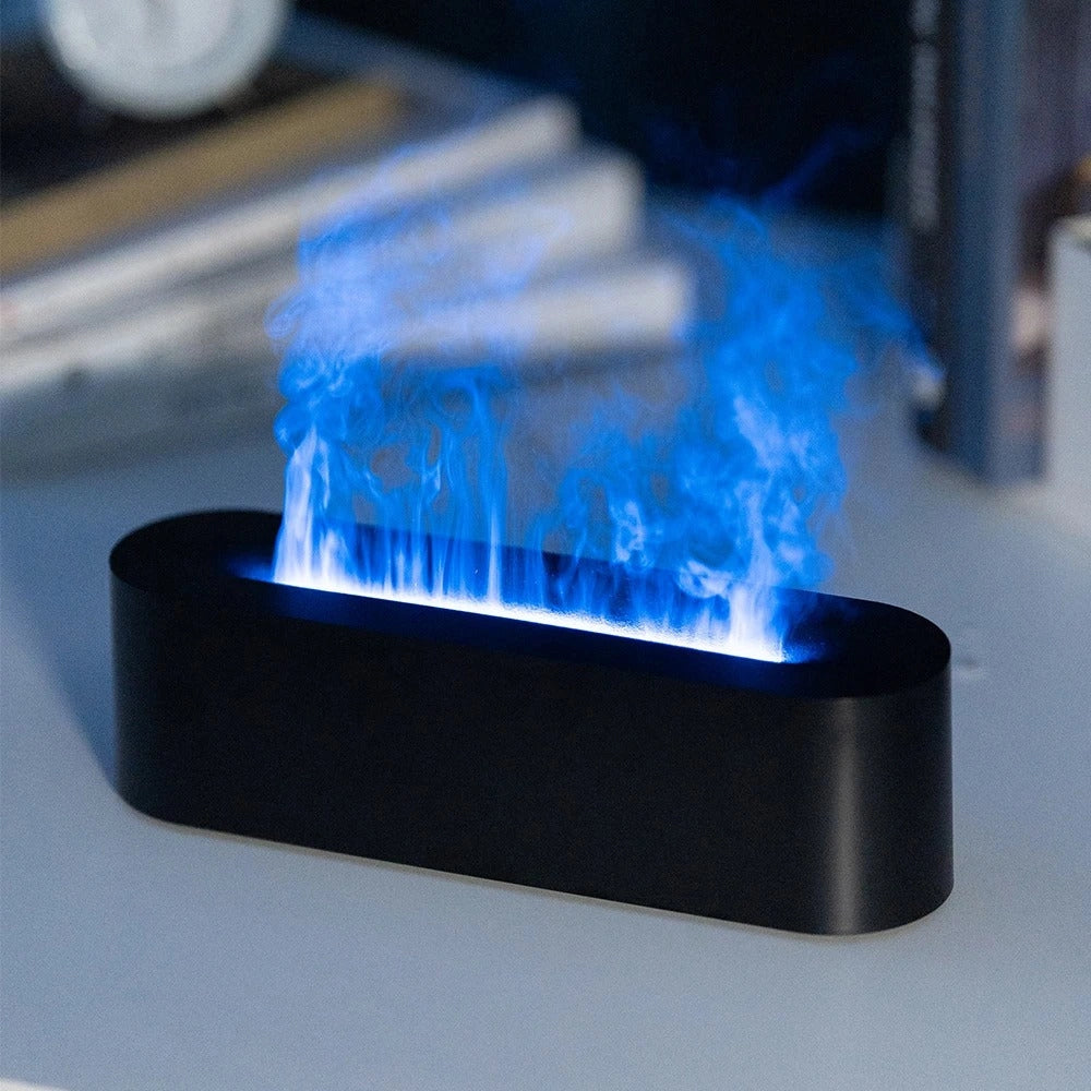 Black Blue Flame Ethanol Burner with a rectangular design, featuring a sleek ventless tabletop fire pit made from a combination of metal and plastic materials.