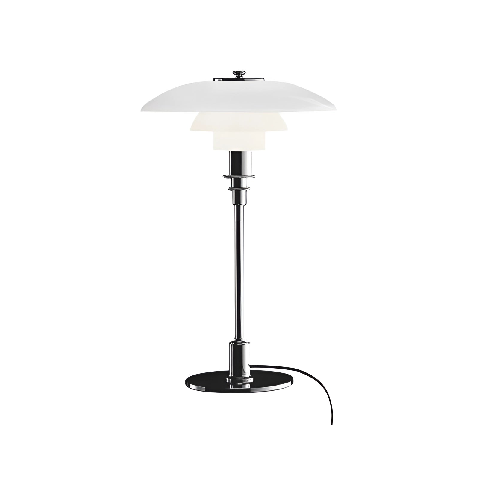 Silver brass table lamp with opal glass lampshade, measuring 45cm, perfect for minimalist bedroom or office lighting.
