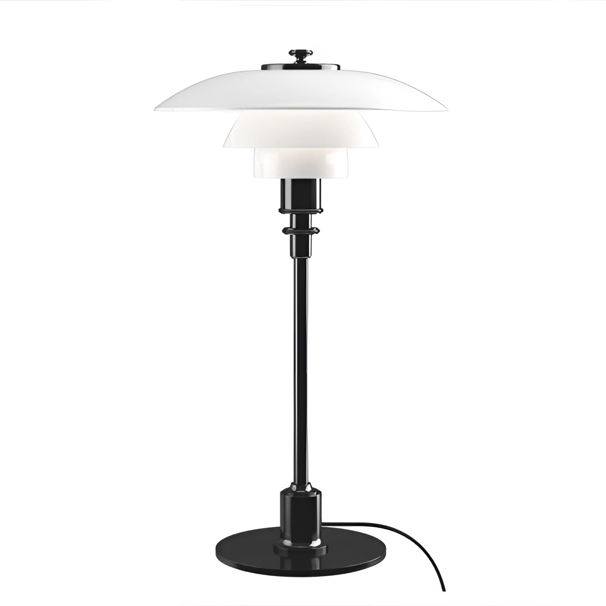 Black brass table lamp with an opal glass shade, 45cm in height, designed in a minimalist style suitable for bedroom and office lighting.