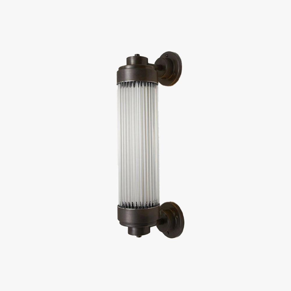 Bronze vintage glass tube wall sconce with an industrial design, featuring a metallic finish and a cylindrical glass cover.
