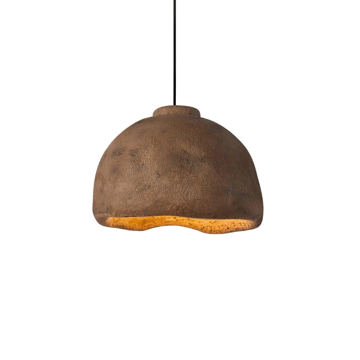 Brown concrete pendant light with a minimalist and industrial design, featuring a smooth surface and eco-friendly materials, measuring 23.6 inches in length.