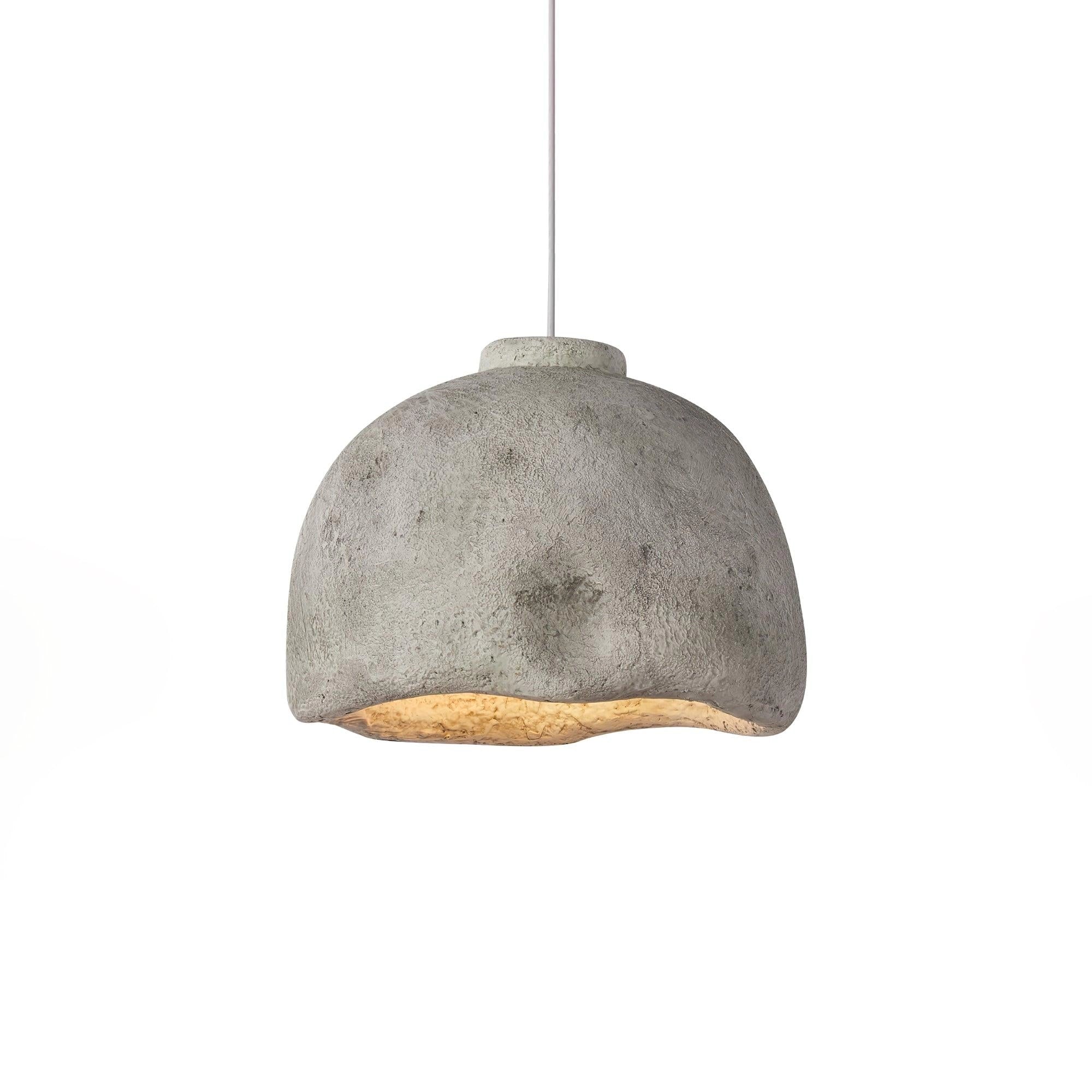 Concrete pendant light with an industrial and minimalist design, featuring a beige hue and made from natural materials.