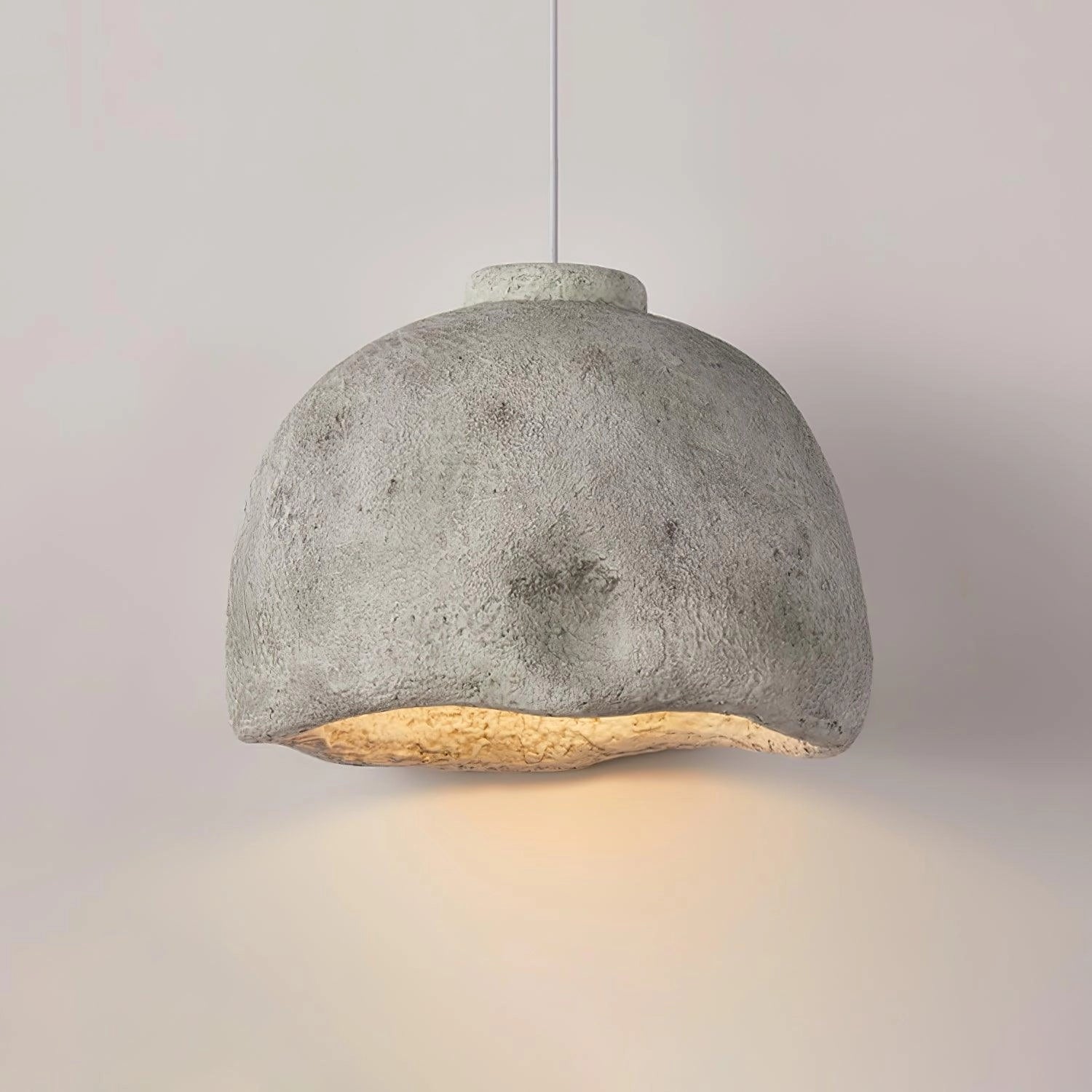 Gray concrete pendant light with an industrial and minimalist design, eco-friendly, measuring 13.7 inches in diameter, featuring a sleek and modern aesthetic.