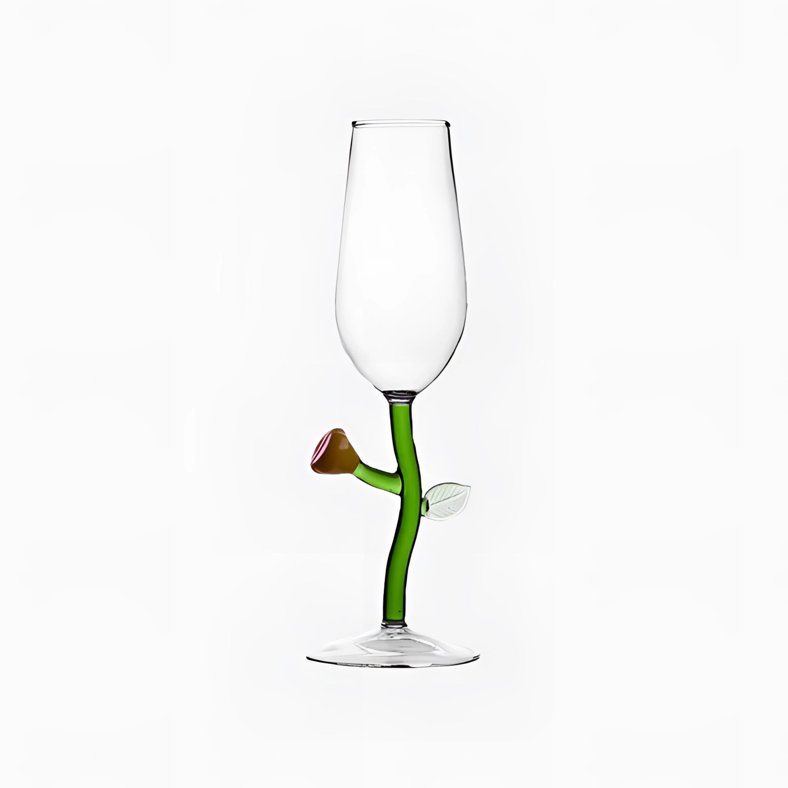 A set of two handcrafted tulip-shaped vineyard wine glasses on a table, showcasing elegant stemware designed for enjoying wine.