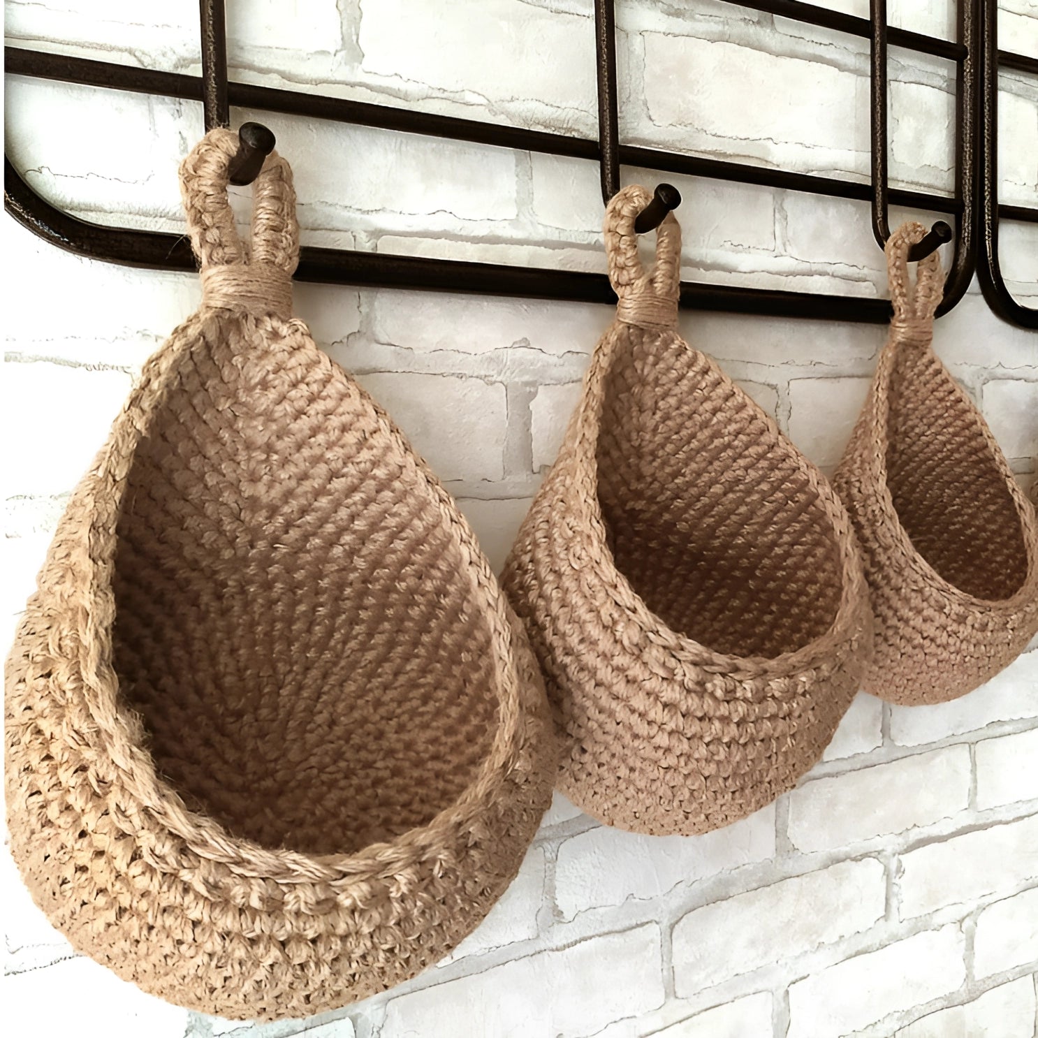 Eco-friendly jute hanging basket filled with fruits, showcasing a rustic and boho chic decor style.