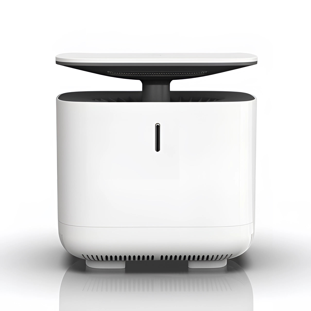 Compact multimedia projector with a sleek portable stand, placed on a table, showcasing its modern rectangular design and advanced technology features.