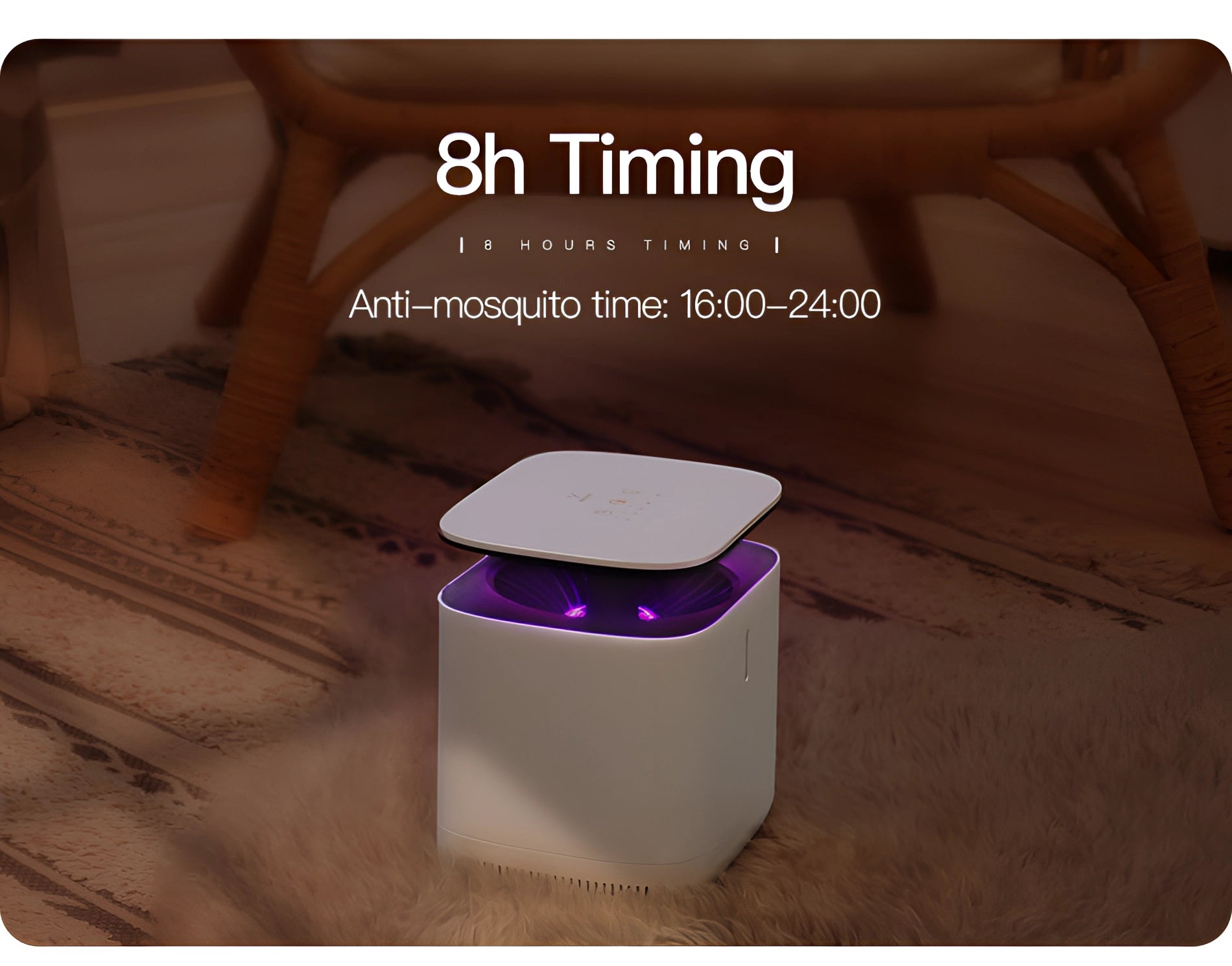 Futuristic compact multimedia projector with a sleek, portable stand, featuring a modern, rectangular design in a metallic finish. The projector is placed on a wooden surface, highlighting its portability and stylish appearance.