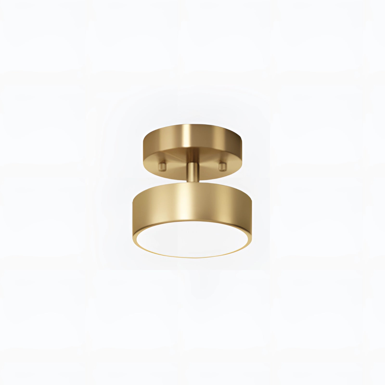 Modern minimalist circular gold LED flush mount ceiling light in small size, featuring a sleek metal design.