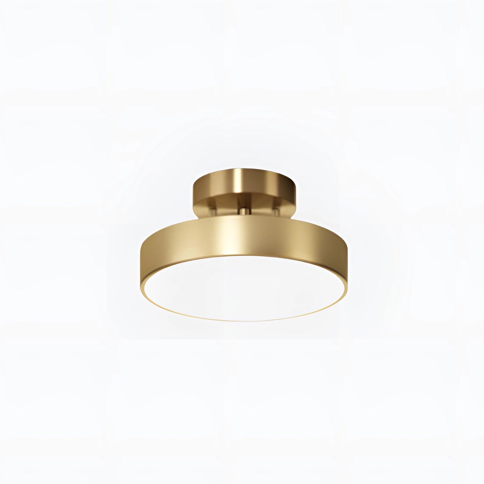 Gold LED Flush Mount Ceiling Light in a modern, minimalist circular design, large size, installed on a ceiling.