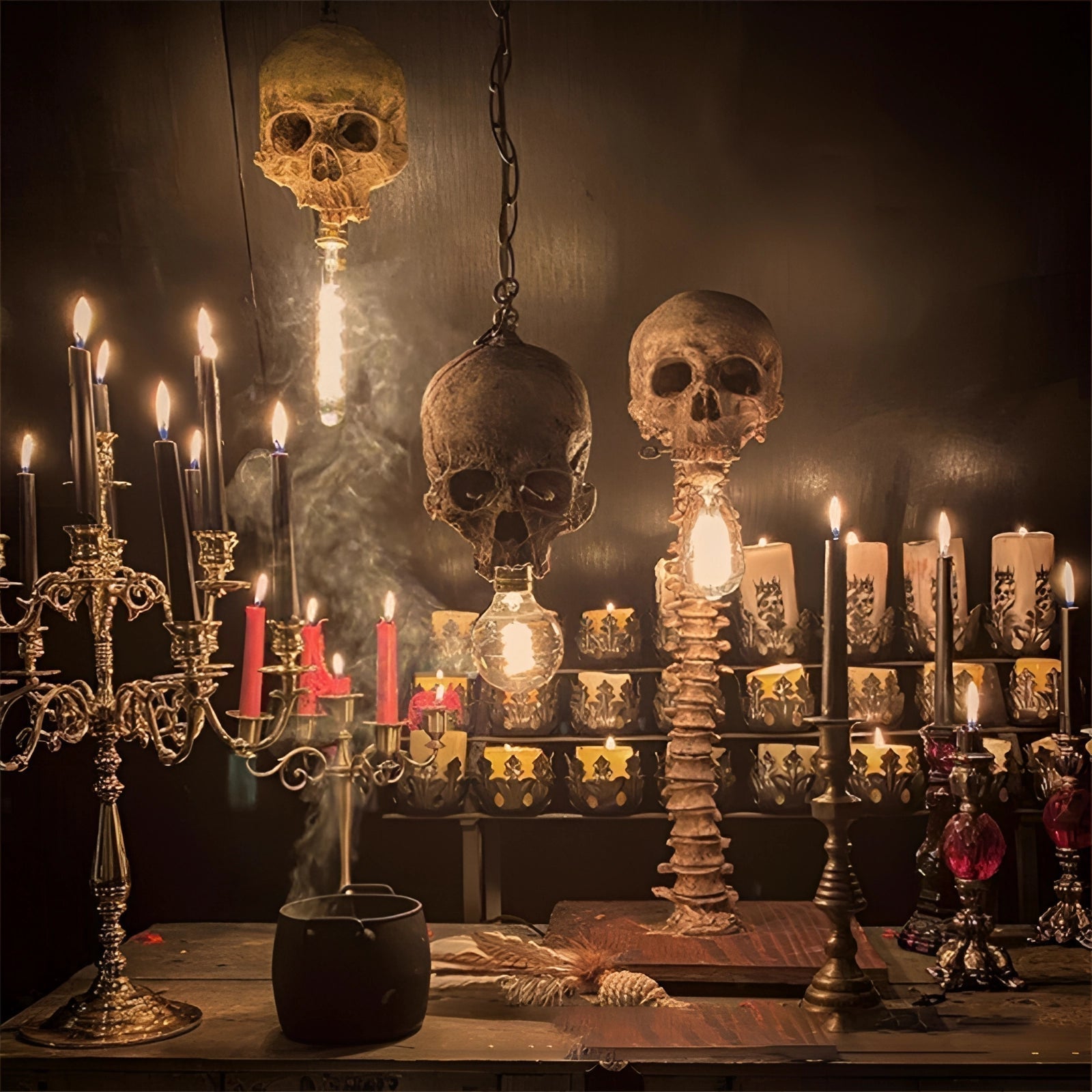 Eerie Glow Skull and Spine Lamp for Chilling Decor
