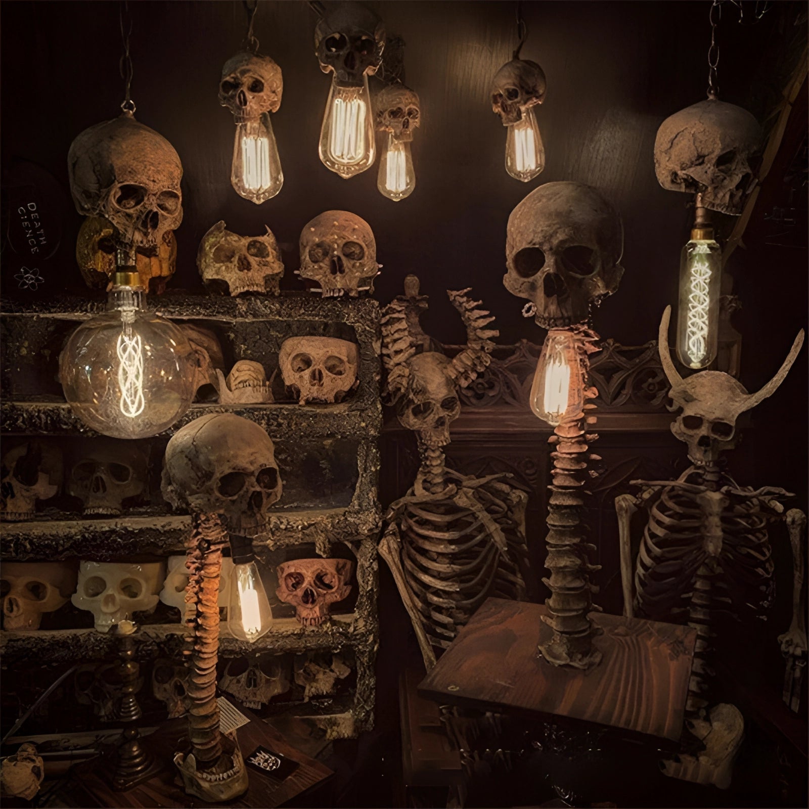 Eerie Glow Skull and Spine Lamp for Chilling Decor