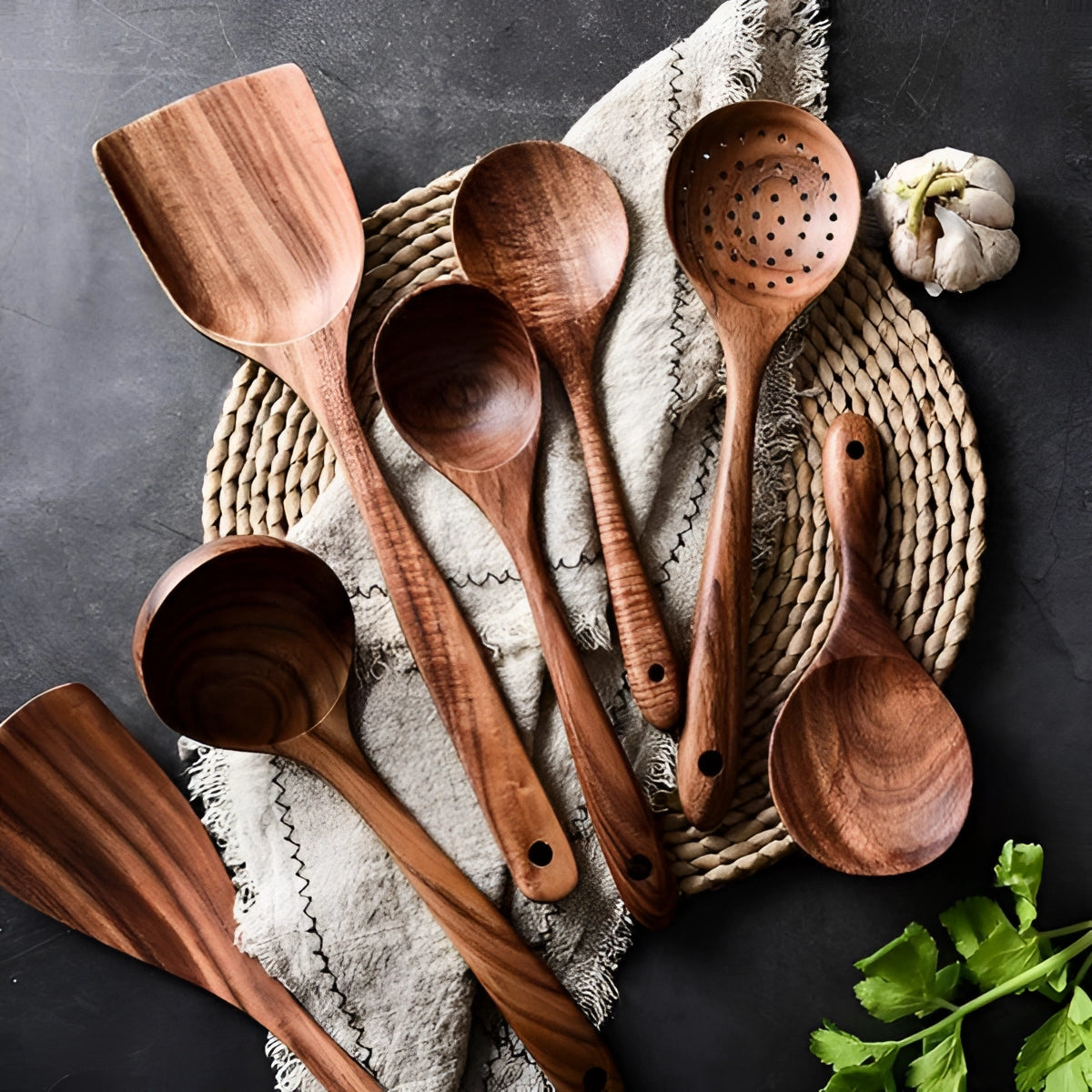 Handcrafted Artisan Wooden Cooking Utensils - Eco-Friendly Hardwood