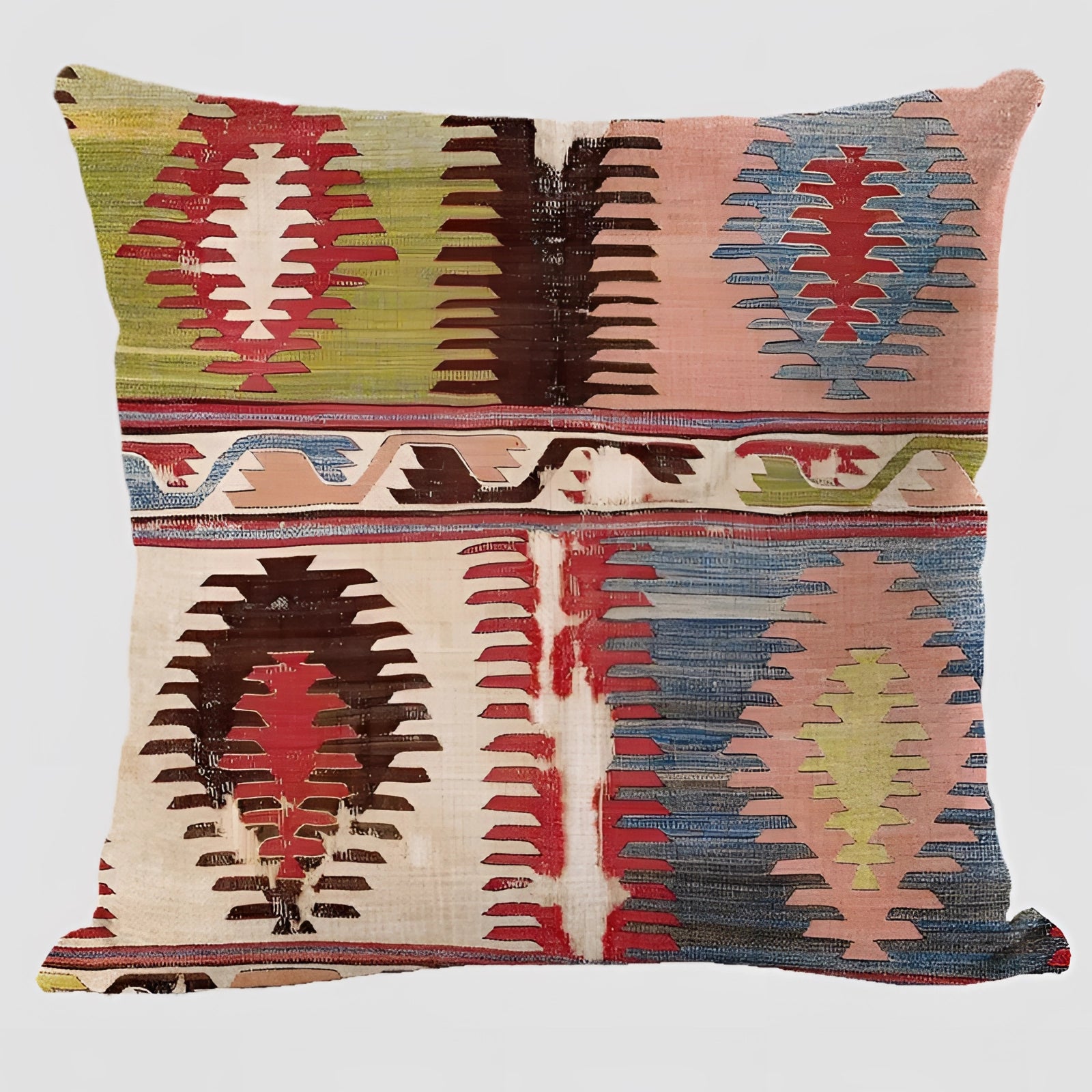 Handwoven kilim cushion in a rectangular shape featuring an ethnic bohemian pattern with vibrant orange hues, ideal for southwestern decor.