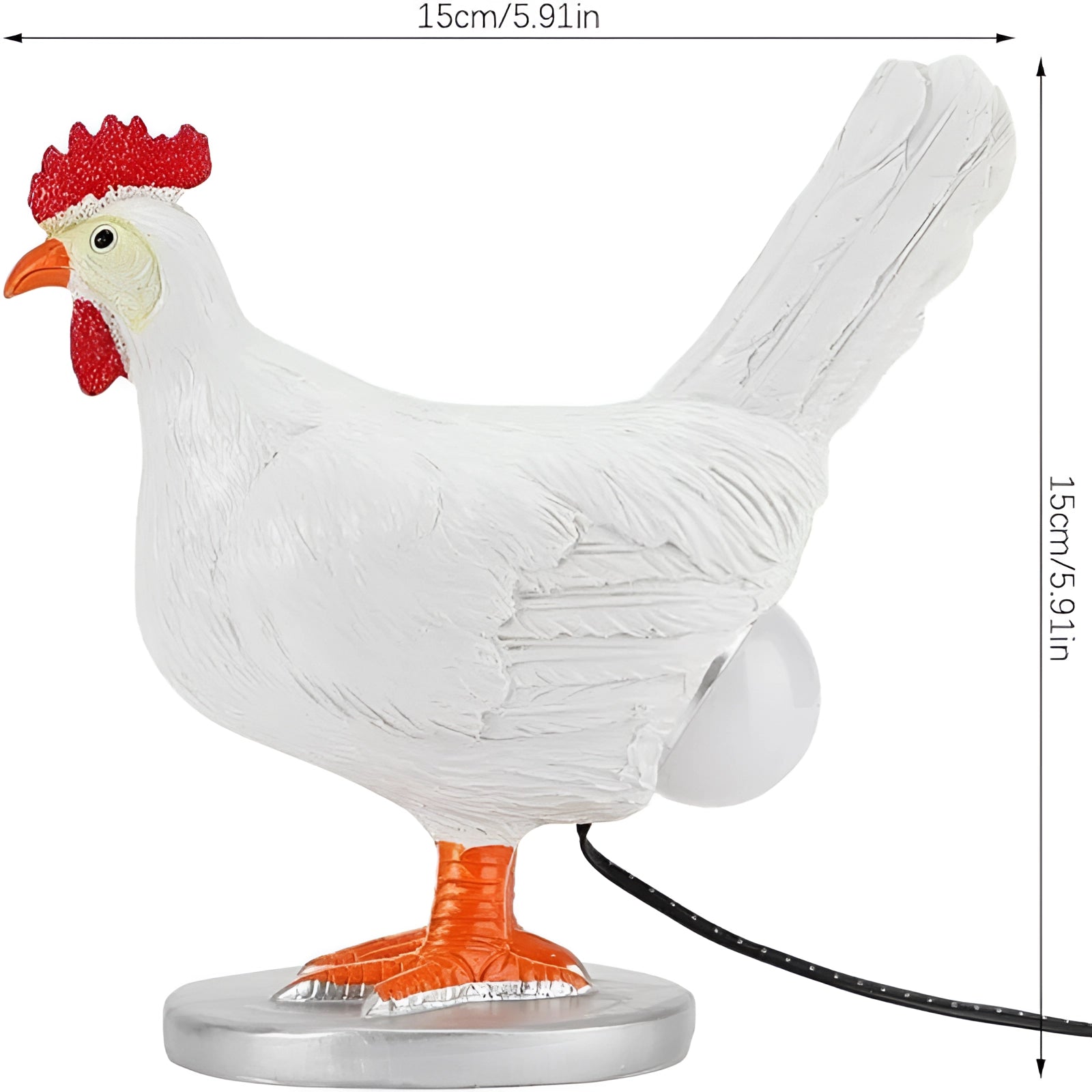 Hen-shaped chicken night light with rustic farmhouse decor, featuring detailed comb and beak designs, resembling a lifelike chicken.