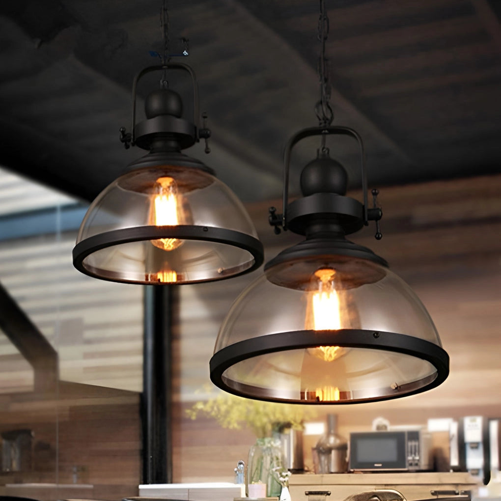 Industrial-style pendant lights with rustic Edison bulb chandelier design, showcasing metal construction and exposed wiring, ideal for interior decor and ambient lighting in modern or vintage-inspired spaces.