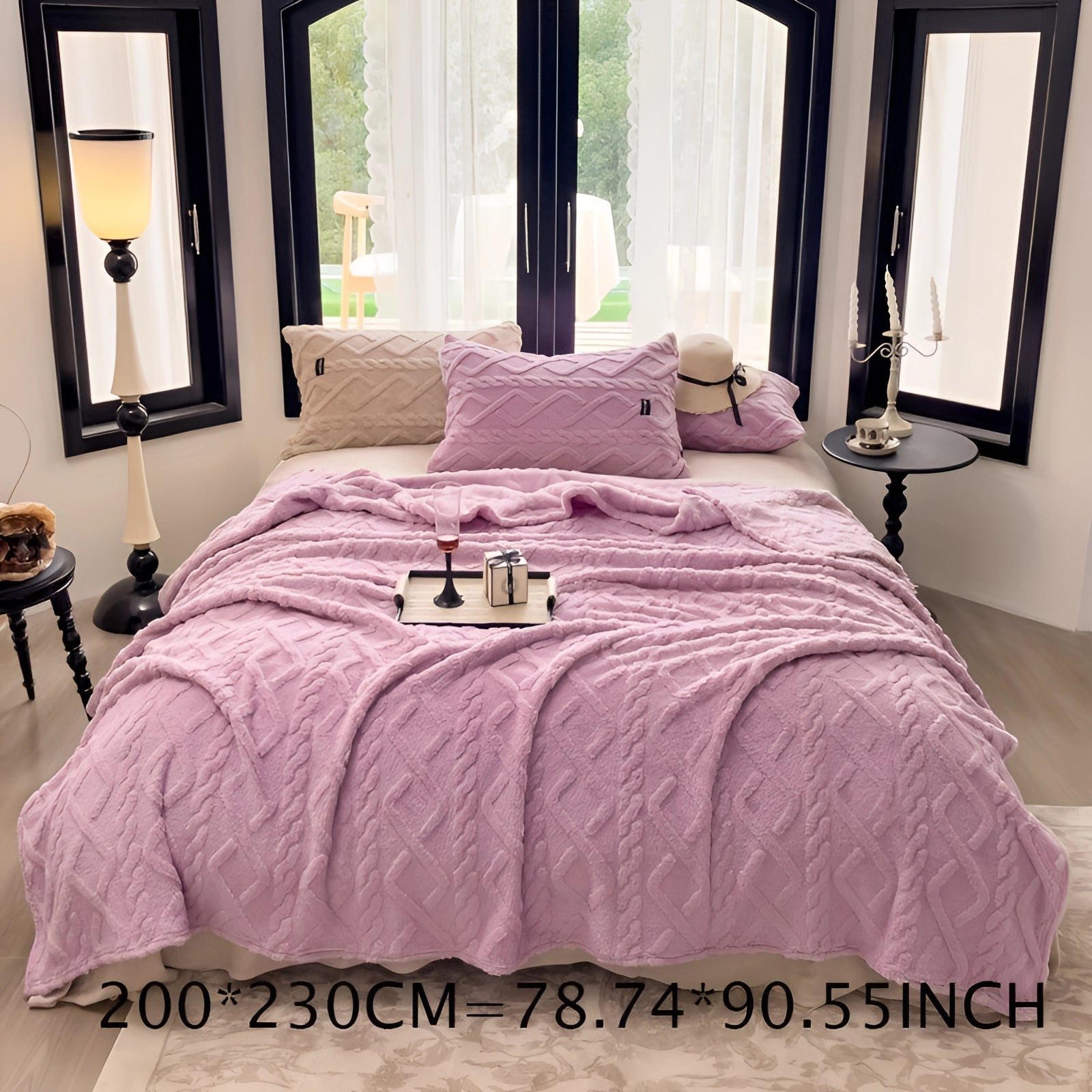 Luxury cream textured duvet cover in an elegant high-end design, showcased on a bed with a pink color scheme, measuring 200 x 230 cm.