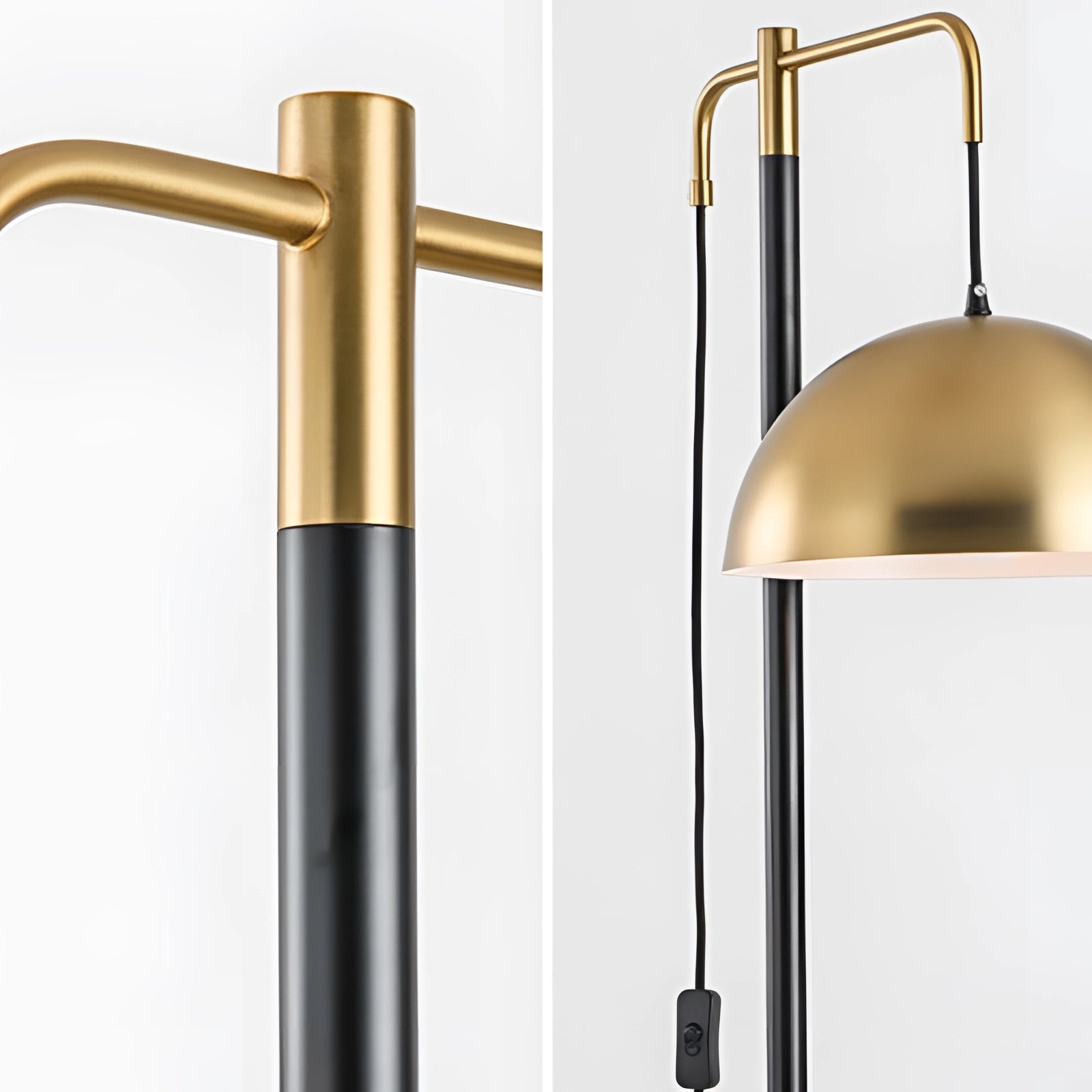Luxury gold dome floor lamp with a modern design, featuring an adjustable metal structure and a sturdy marble base, resembling a sophisticated street light.