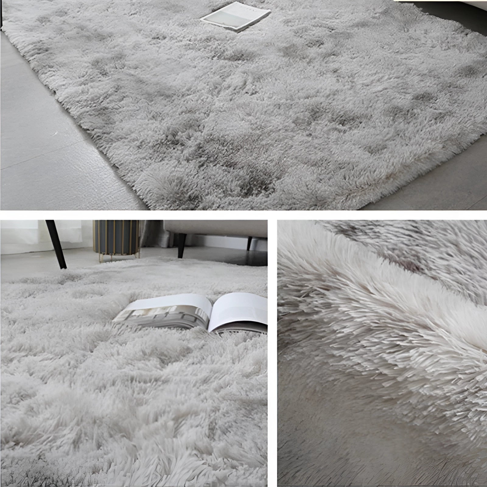 Luxury Plush Shaggy Rug, Soft Grey, Modern Living Room Decor