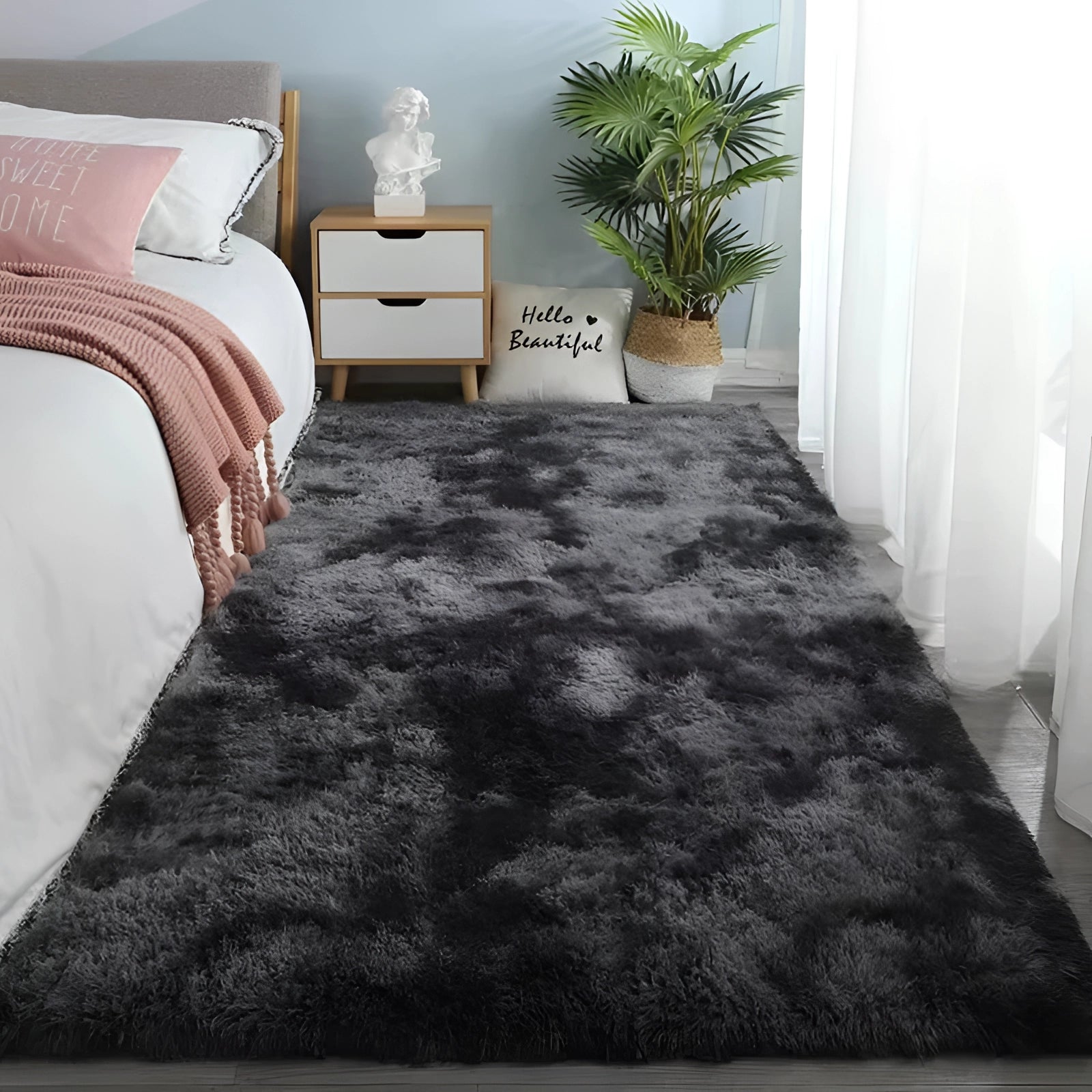 Luxury Plush Shaggy Rug, Soft Grey, Modern Living Room Decor