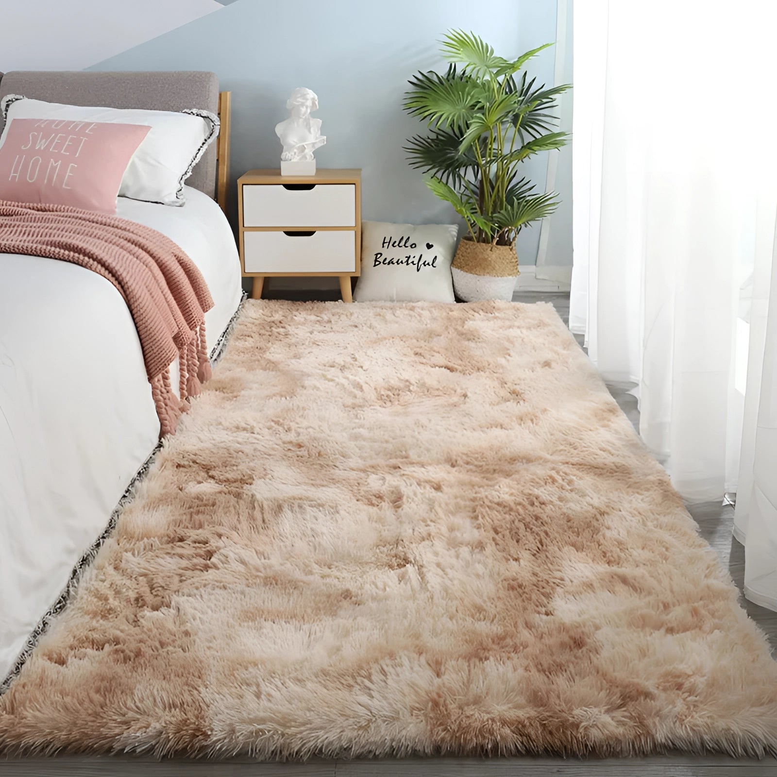 Luxury Plush Shaggy Rug, Soft Grey, Modern Living Room Decor