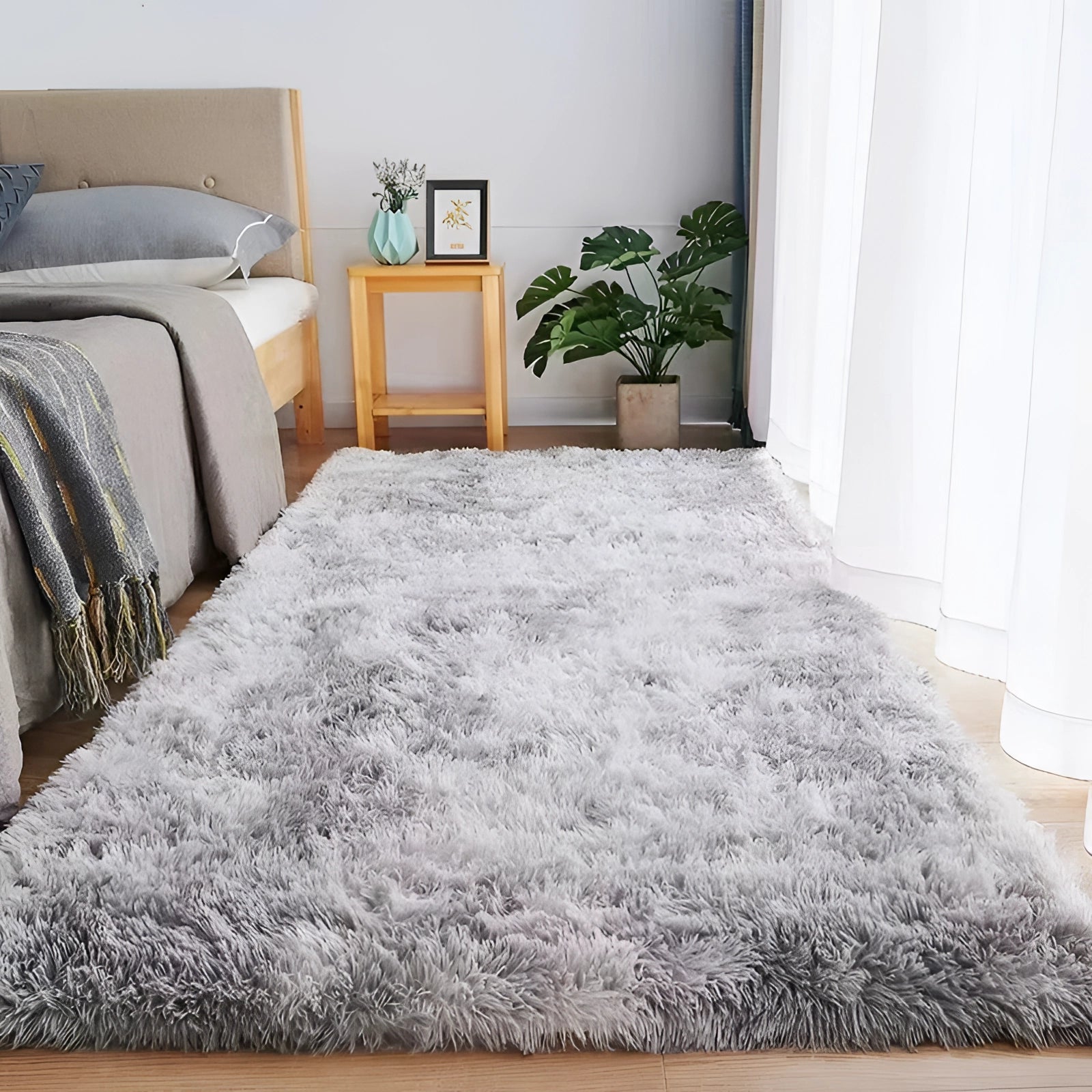 Luxury Plush Shaggy Rug, Soft Grey, Modern Living Room Decor