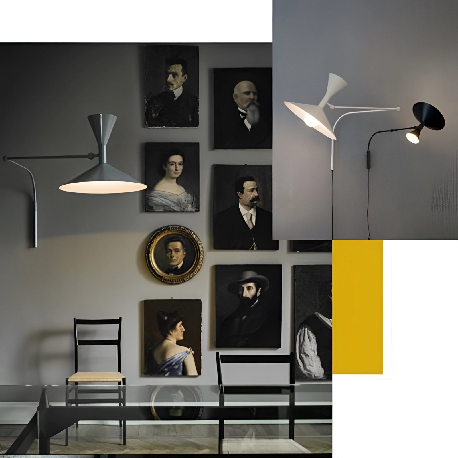 Modern black geometric wall sconce with a minimalist design featuring a rectangular metal structure mounted on a grey wall.
