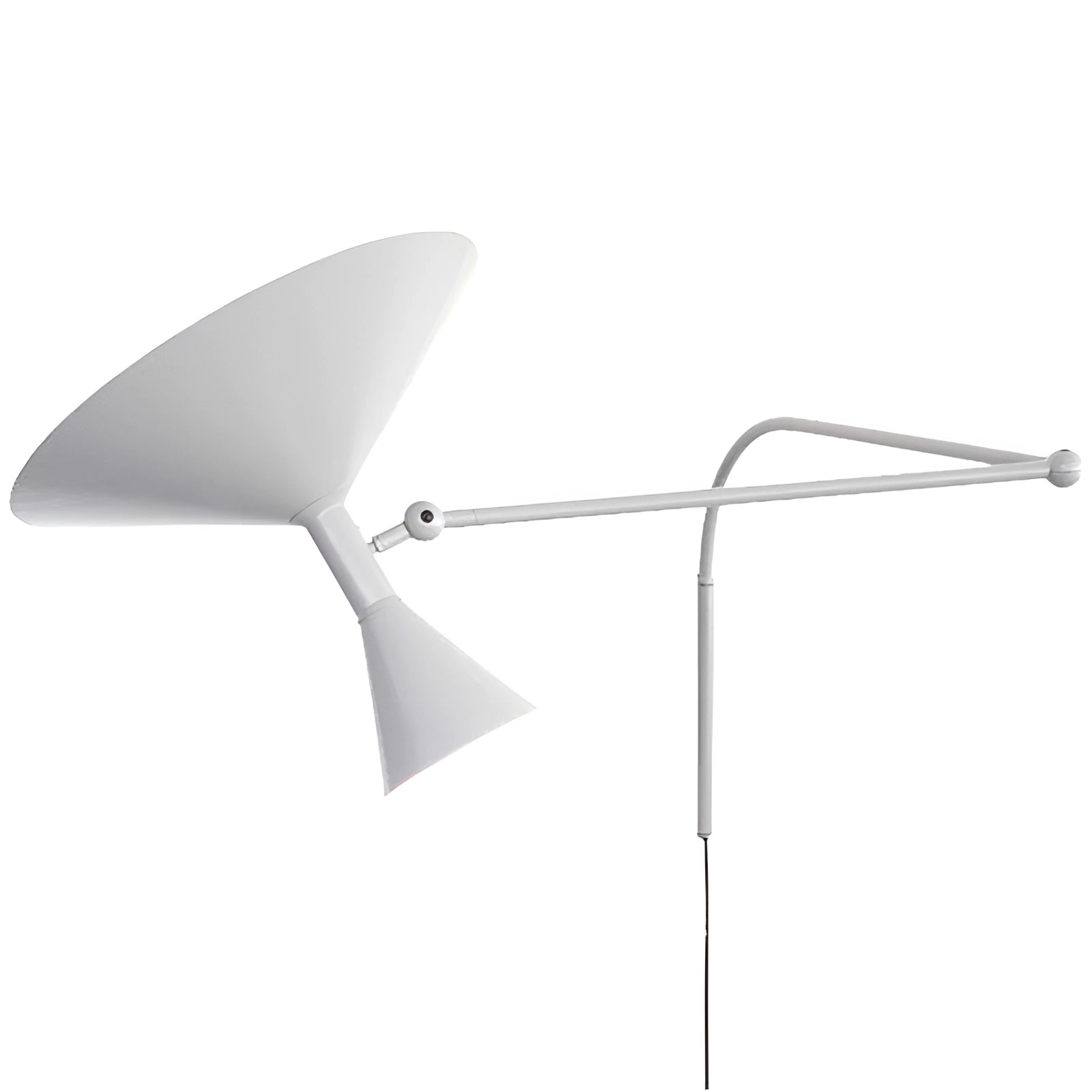 Modern white geometric wall sconce with a minimalist design, featuring a sleek metal frame and contemporary light fixture, mounted against a neutral background.