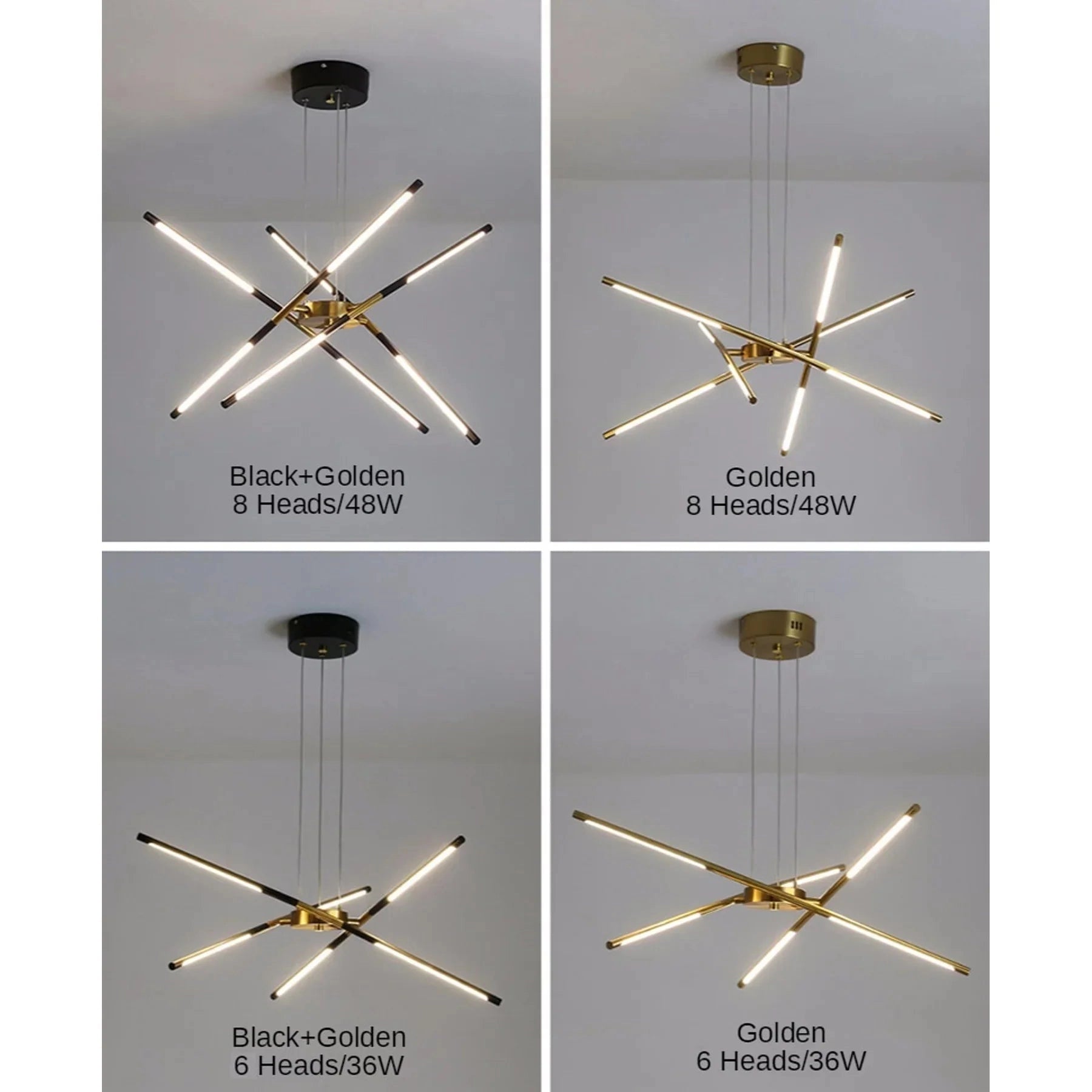 Modern brass LED chandelier with circular and rectangular elements, providing elegant symmetry and parallel lines, perfect for luxury dining room decoration.