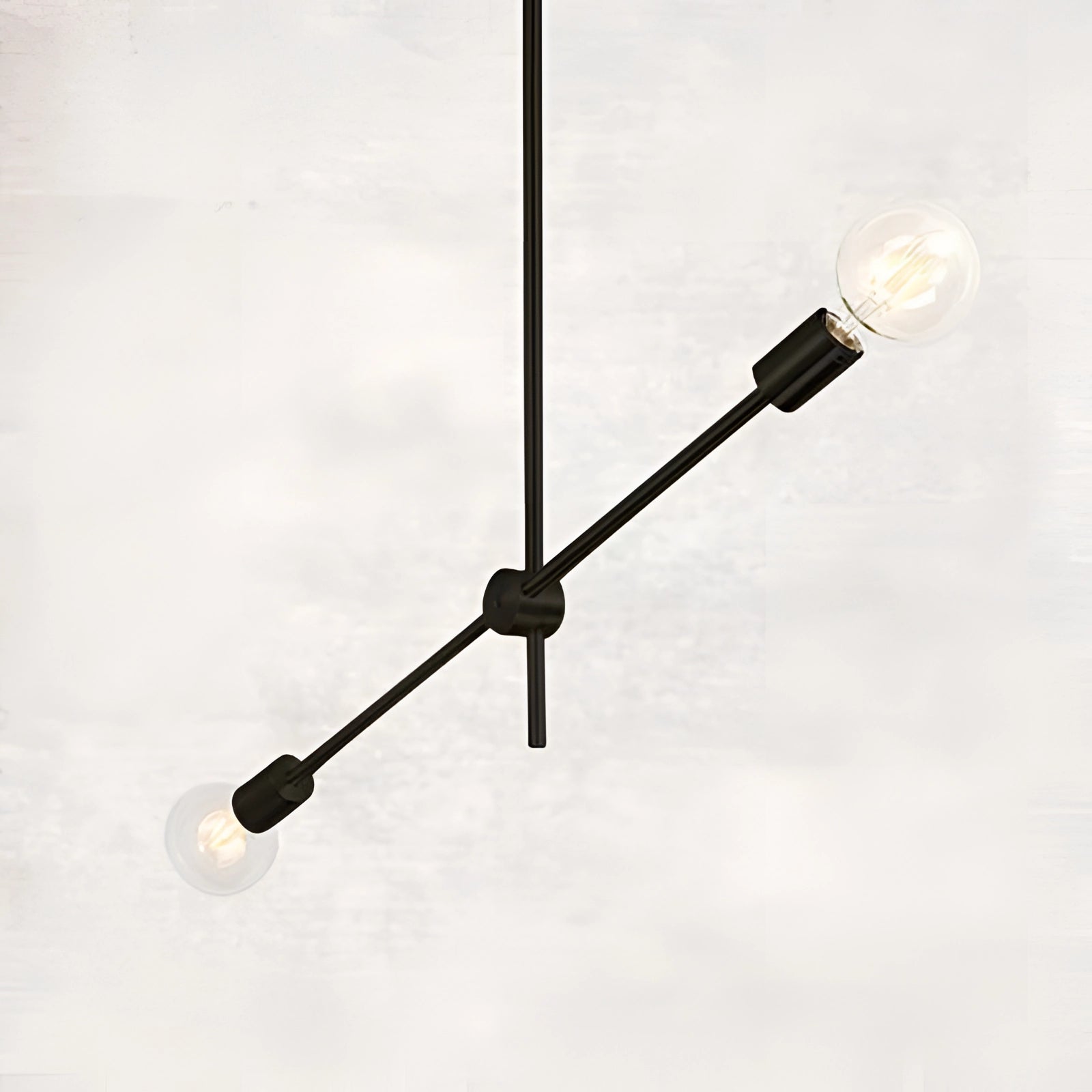 Modern brass Sputnik chandelier with a mid-century geometric design, featuring 2 bulbs and a black finish.