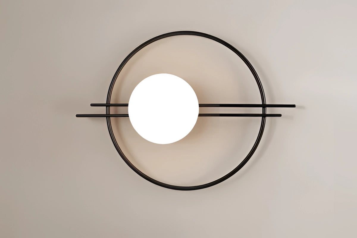 Modern dual globe brass wall sconces featuring a minimalistic design with two spherical glass lamps mounted on a sleek metal frame, ideal for contemporary lighting decor.