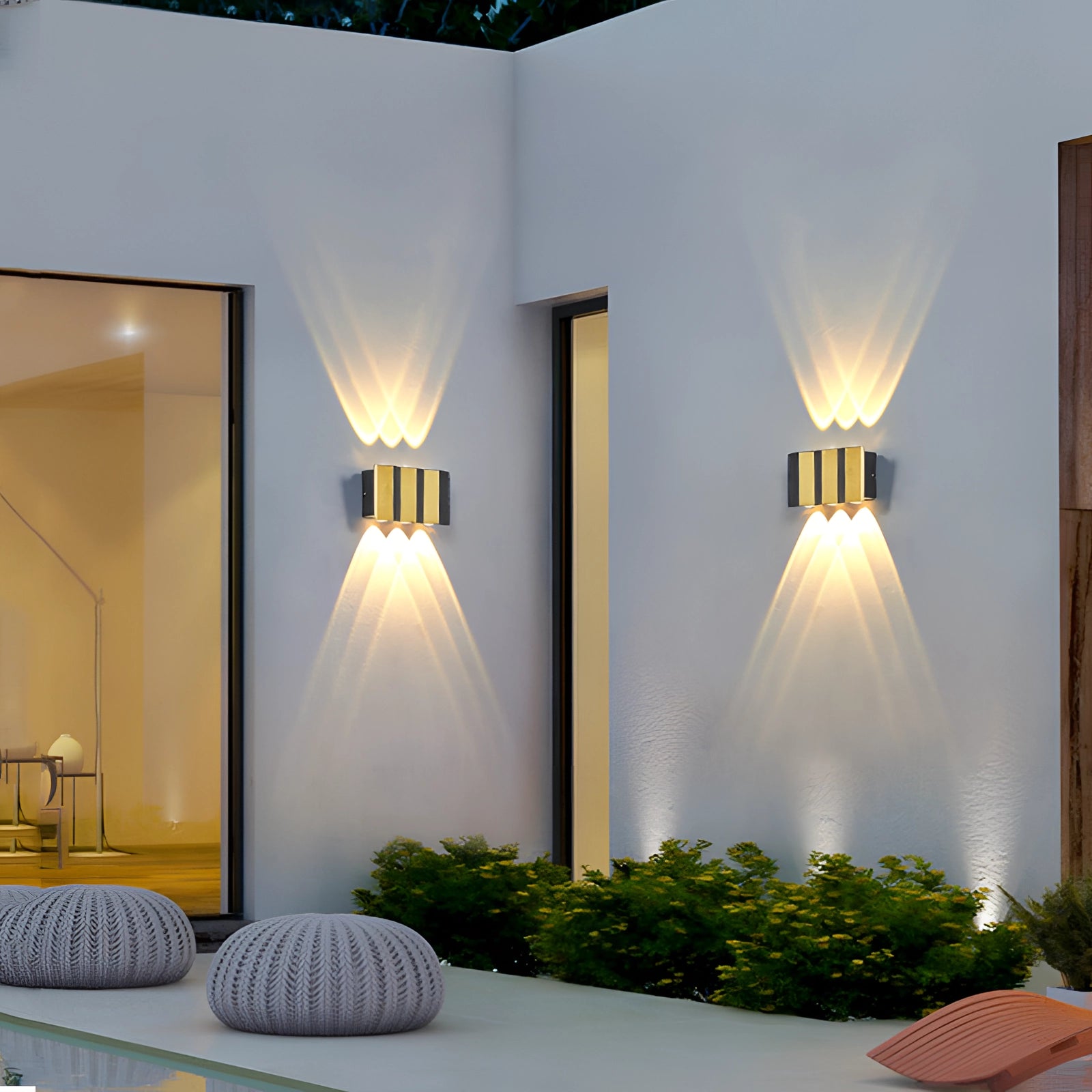 A modern geometric LED wall lamp featuring a sleek design, suitable for outdoor use. The fixture provides a bright white light at 5000K, ideal for properties in Great Britain and Australia with a voltage range of 220V-240V.