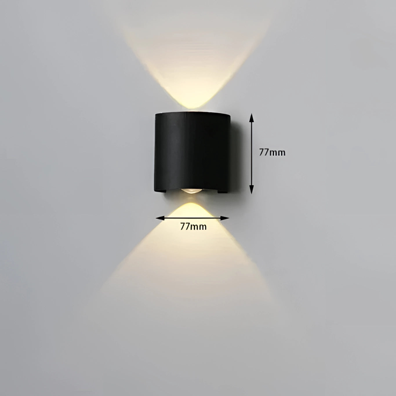 Modern geometric LED wall sconce featuring a rectangular design with cylindrical elements, designed for ambient lighting and waterproof for outdoor use.
