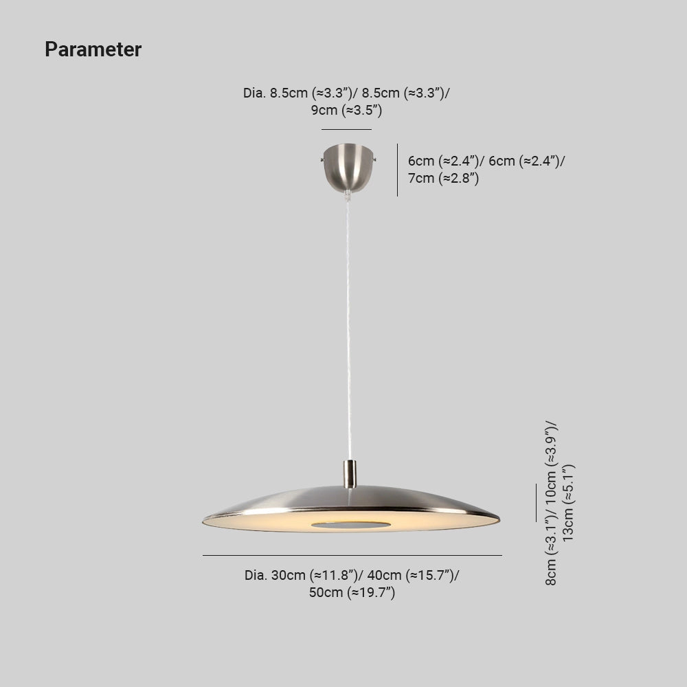 Modern gold-brushed pendant light with a sleek, circular design, suitable for dining and kitchen spaces, suspended from the ceiling.