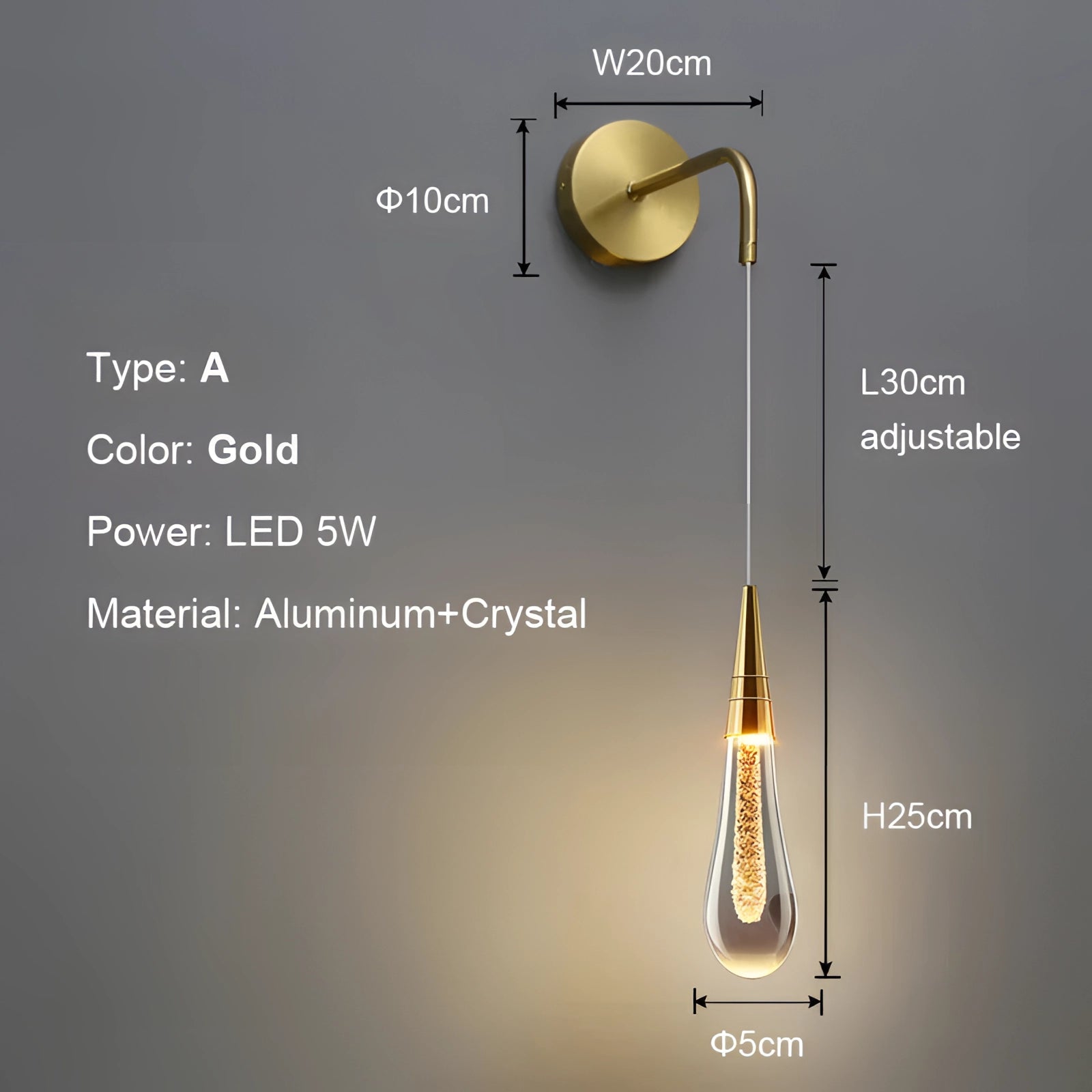 Modern LED gold teardrop pendant light with a single head, featuring a metal cone design and emitting neutral light, suitable for kitchens and dining rooms.