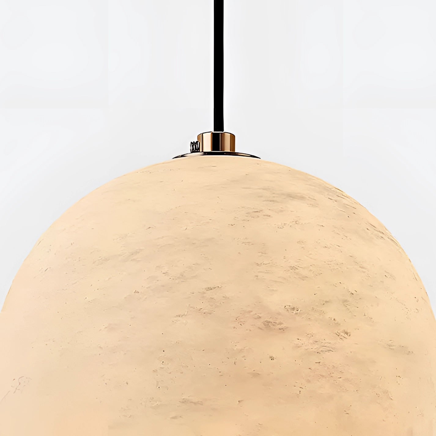 Modern minimalist white spherical pendant light hanging from the ceiling, with a sleek and simple design, perfect for bedroom decor.