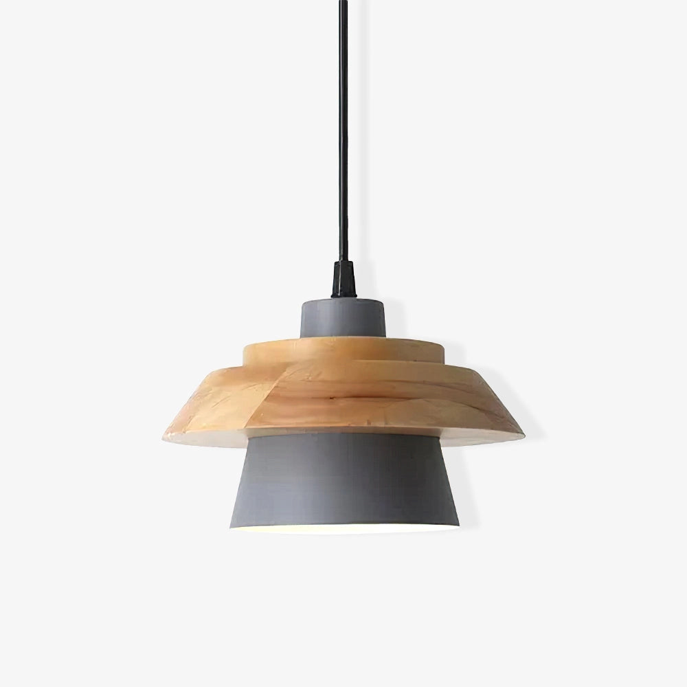 Modern Scandinavian black pendant lamp with a wooden accent, featuring a sleek design suitable for kitchen ceilings.