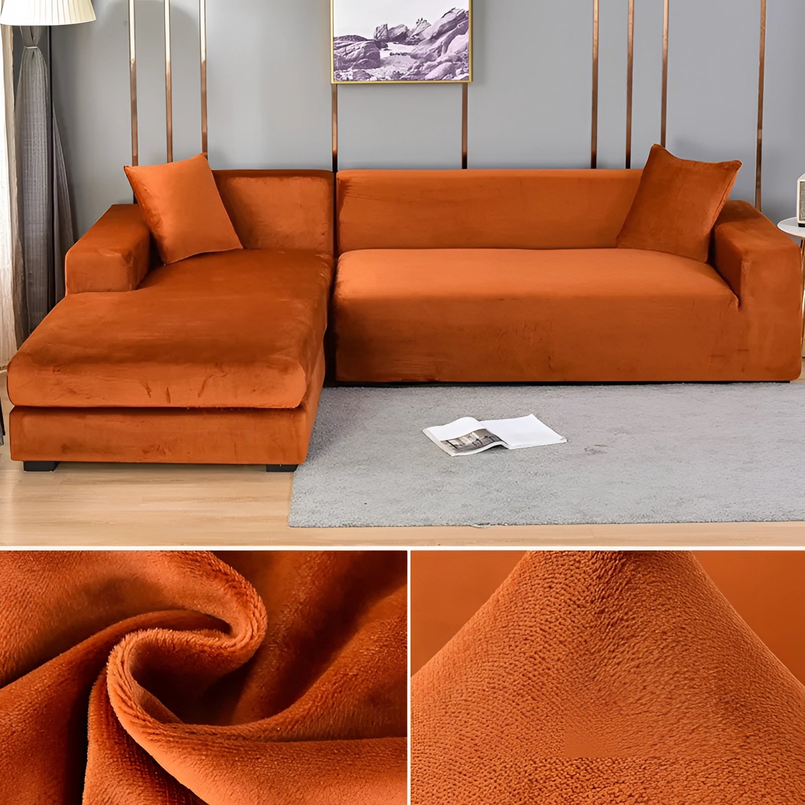 Modern Velvet Sectional Sofa - Grey Chaise Lounge, Luxury Furniture