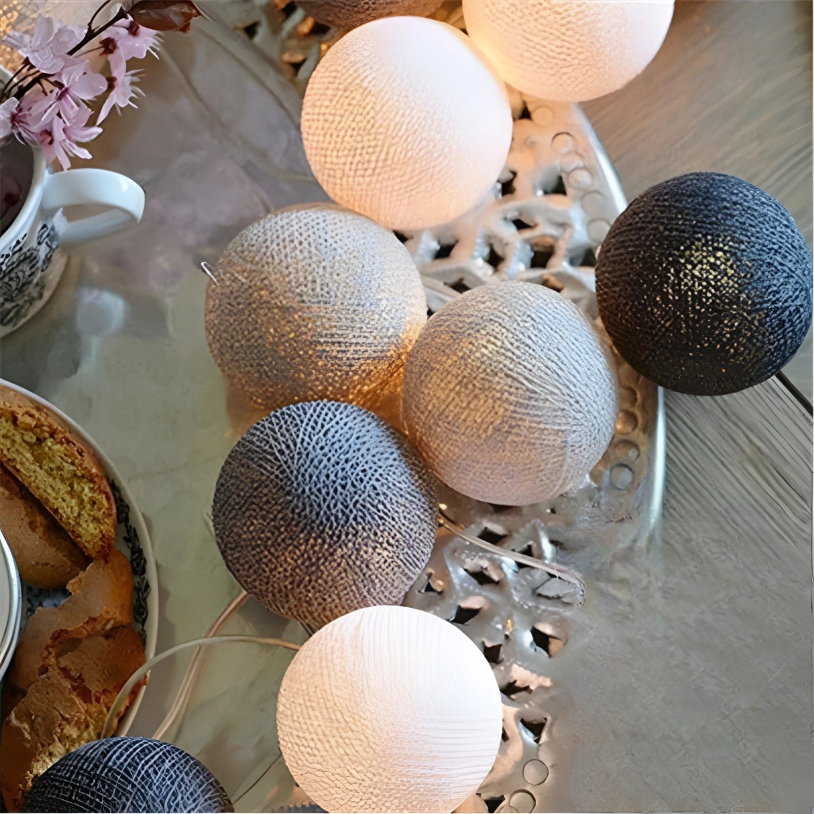 Multicolor Cotton Ball LED String Lights - Boho Decor & Party Lights