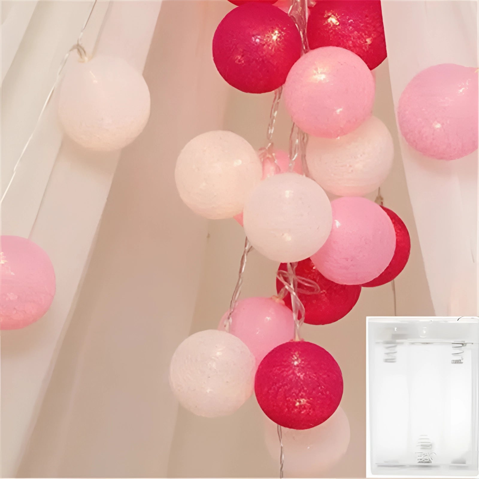 Multicolor Cotton Ball LED String Lights - Boho Decor & Party Lights