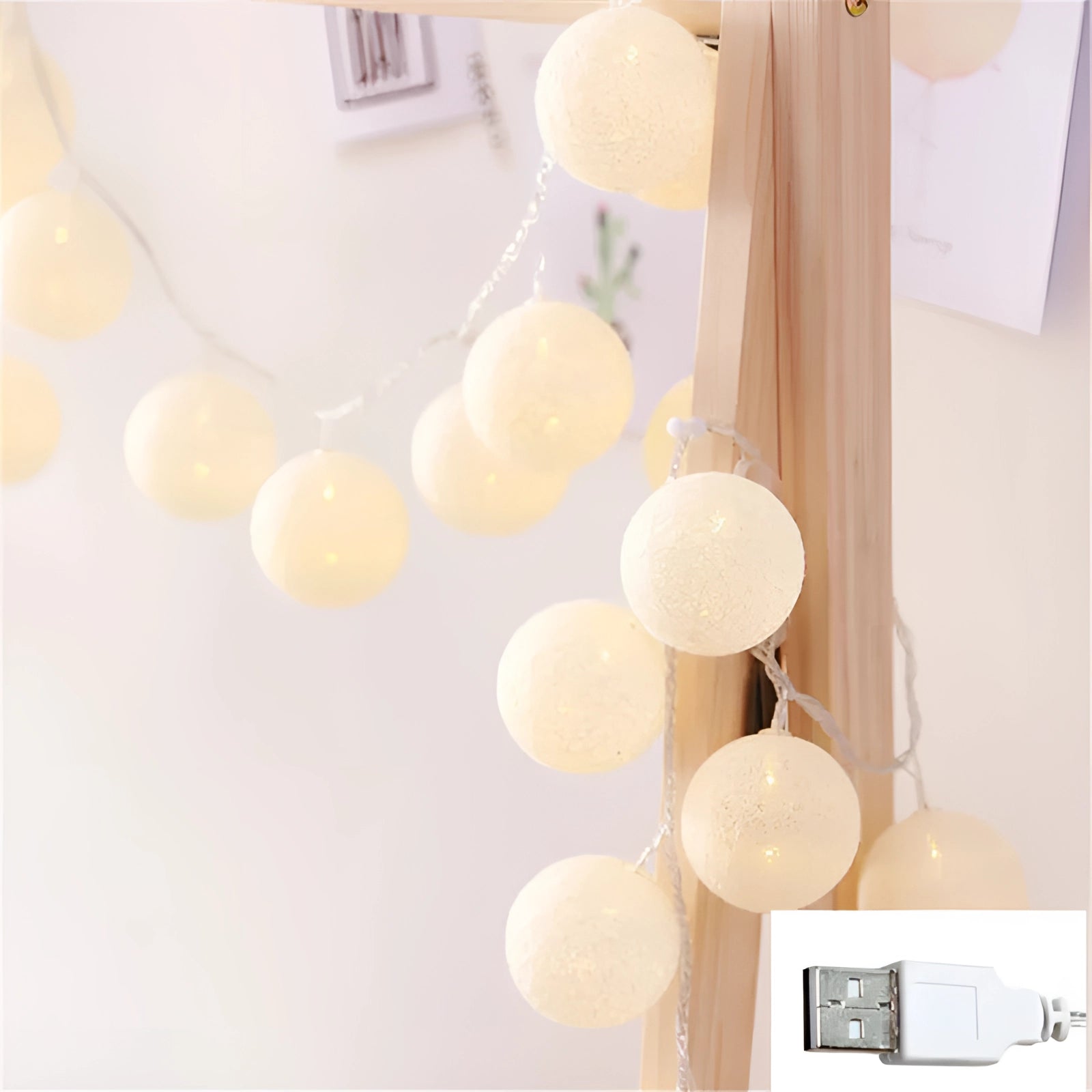 Multicolor Cotton Ball LED String Lights - Boho Decor & Party Lights