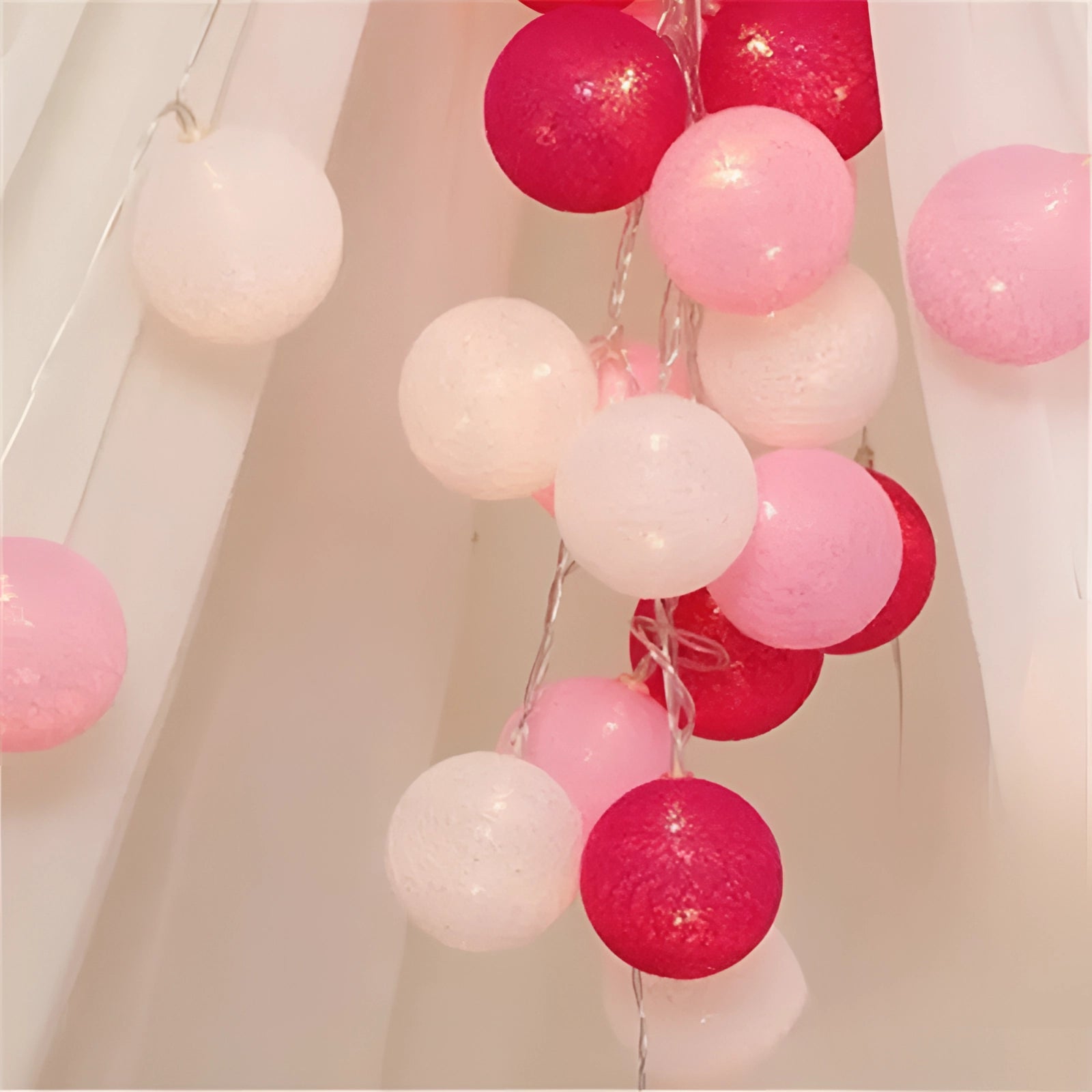Multicolor Cotton Ball LED String Lights - Boho Decor & Party Lights