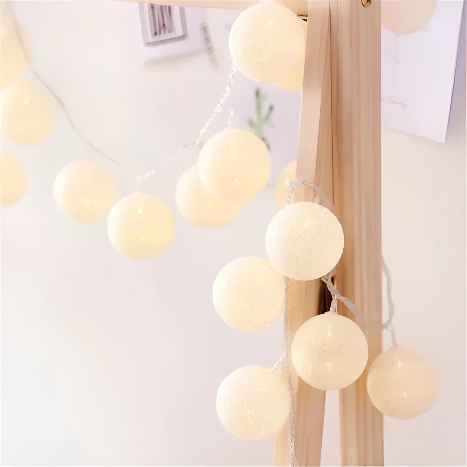 Multicolor Cotton Ball LED String Lights - Boho Decor & Party Lights