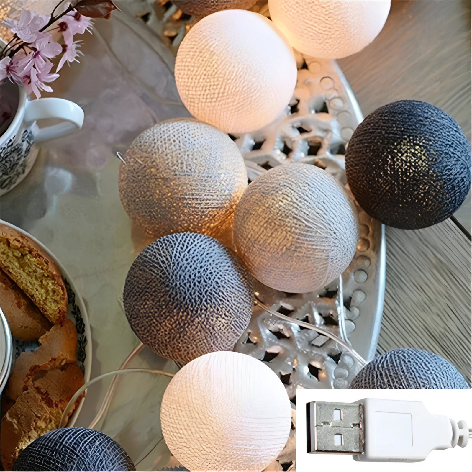 Multicolor Cotton Ball LED String Lights - Boho Decor & Party Lights