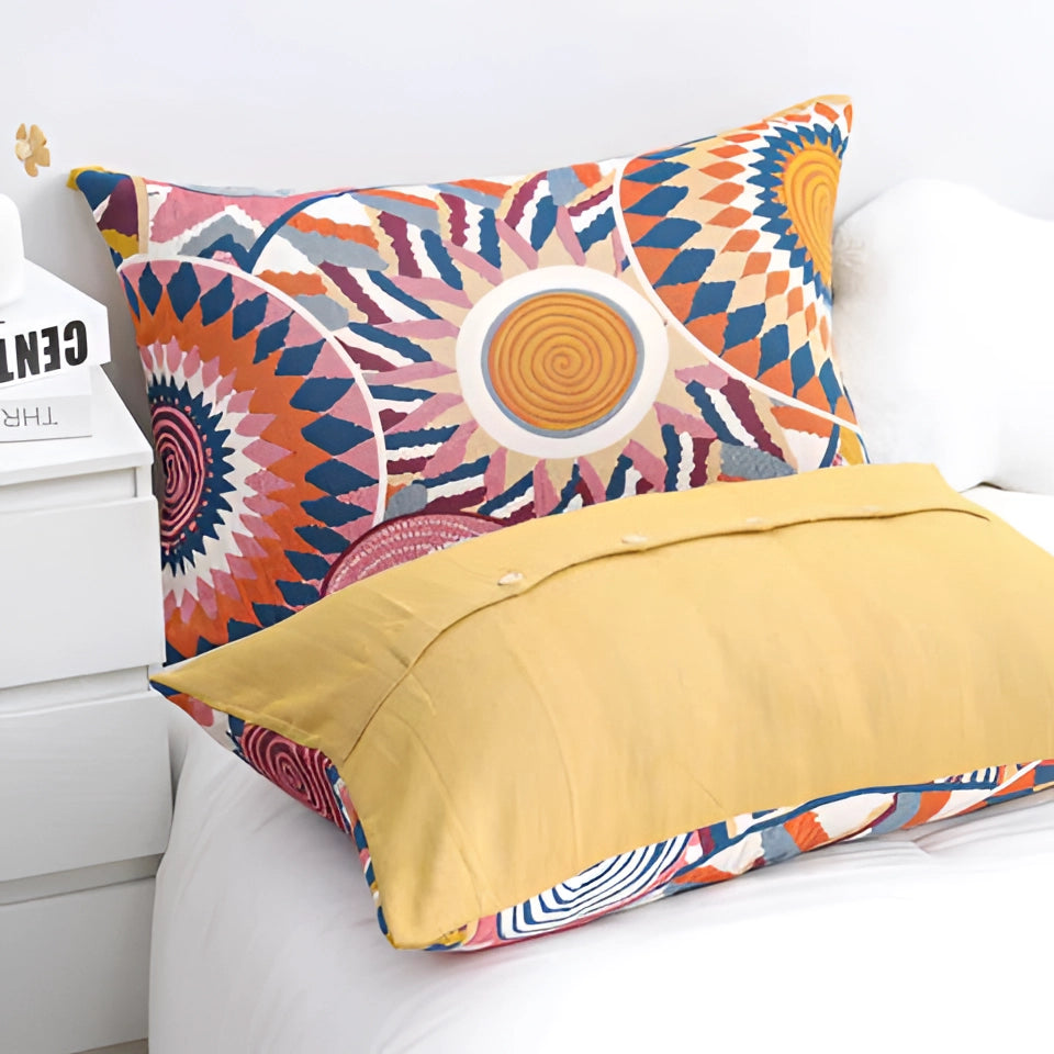 Multicolor Geometric Pillow - Bohemian Throw with Kaleidoscope Patterns
