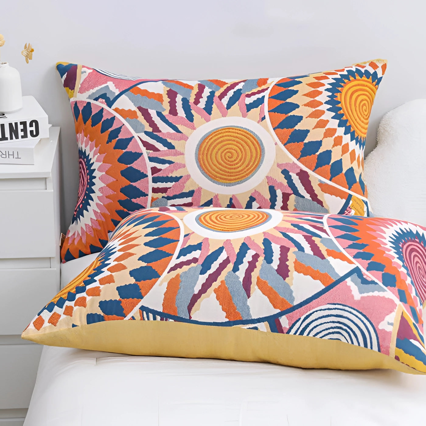 Multicolor Geometric Pillow - Bohemian Throw with Kaleidoscope Patterns