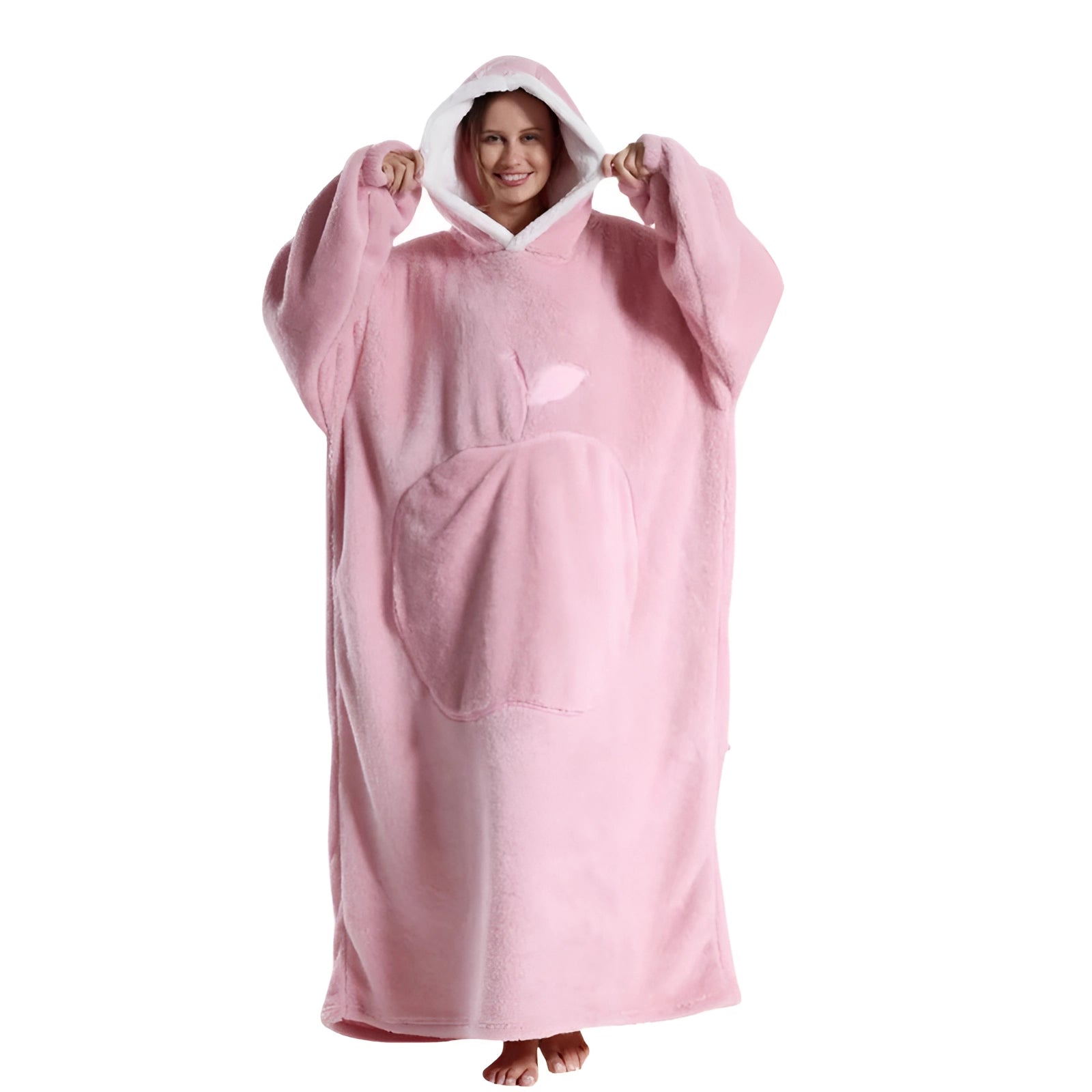 Oversized Pink Hoodie Blanket with Hood - Soft Fleece Wearable